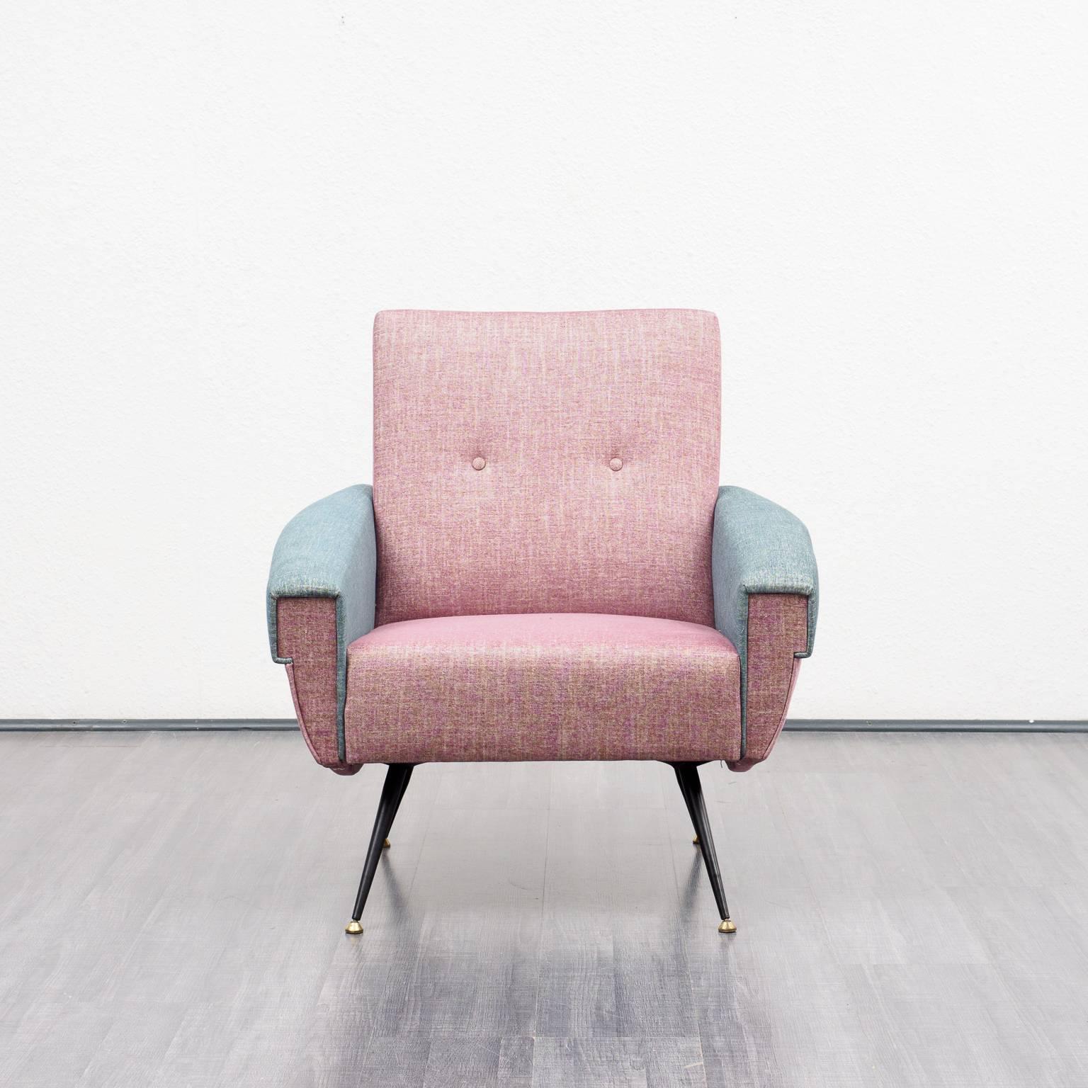Mid-Century Modern Elegant Two-Colored 1950s Armchair, Reupholstered For Sale
