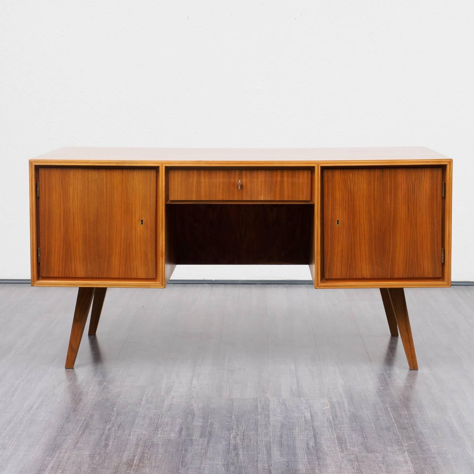 Veneer 1960s Walnut Desk, Restored For Sale