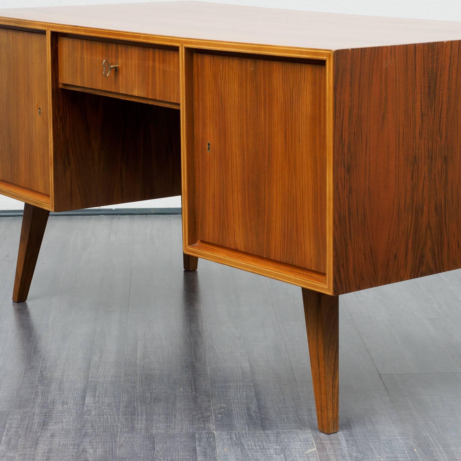 Mid-Century Modern 1960s Walnut Desk, Restored For Sale