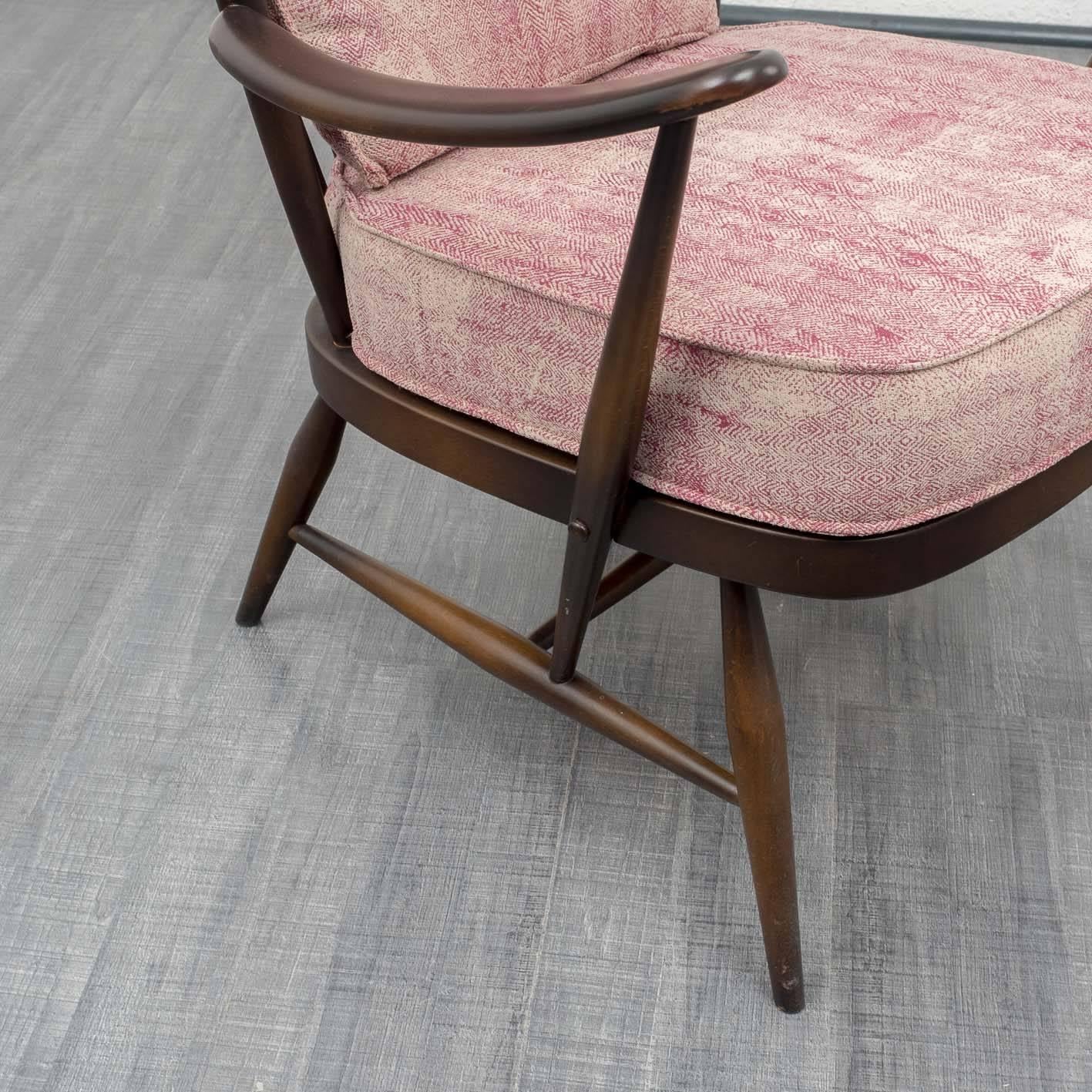 Ash 1950s Armchair and Ottoman, L. Ercolani for Ercol, New Upholstery For Sale