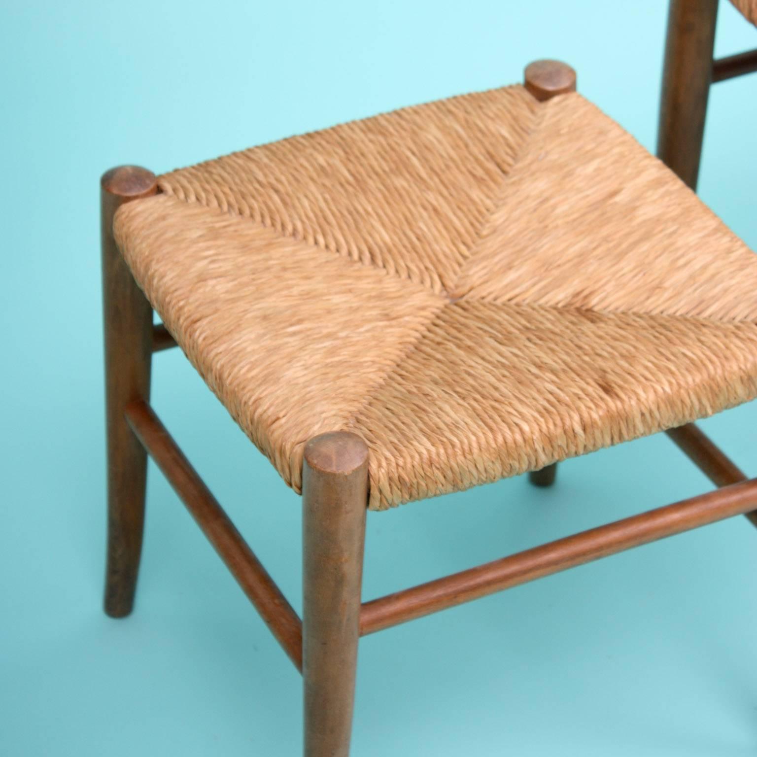 Mid-20th Century Set of Three 1950s Stools with Rushes Covering For Sale