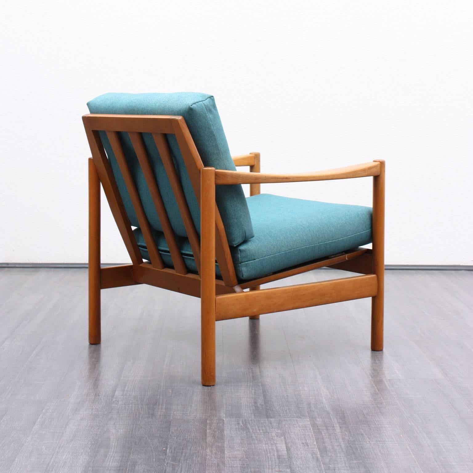 1960s Solid Beechwood Armchair, Reupholstered For Sale 1