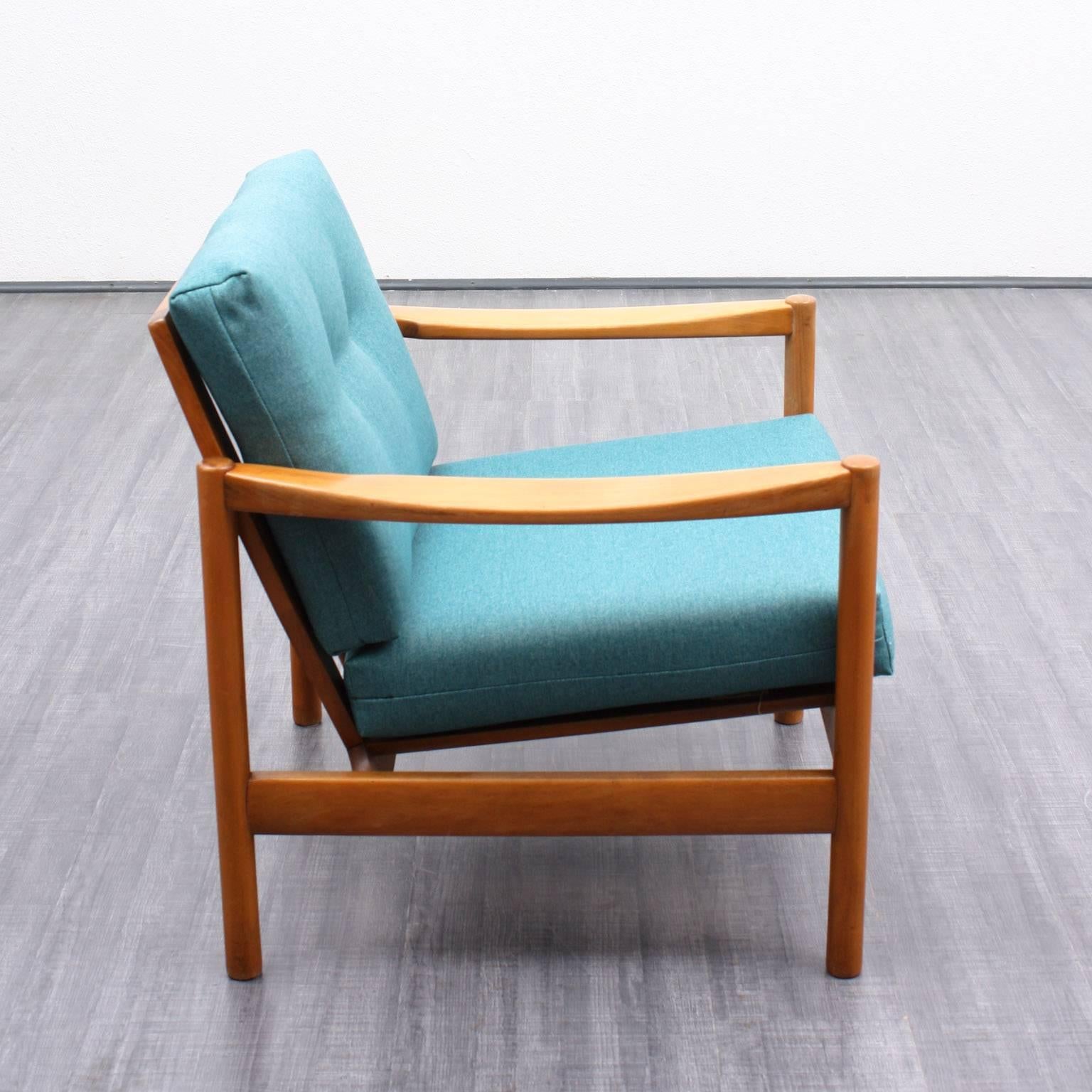 1960s Solid Beechwood Armchair, Reupholstered For Sale 2
