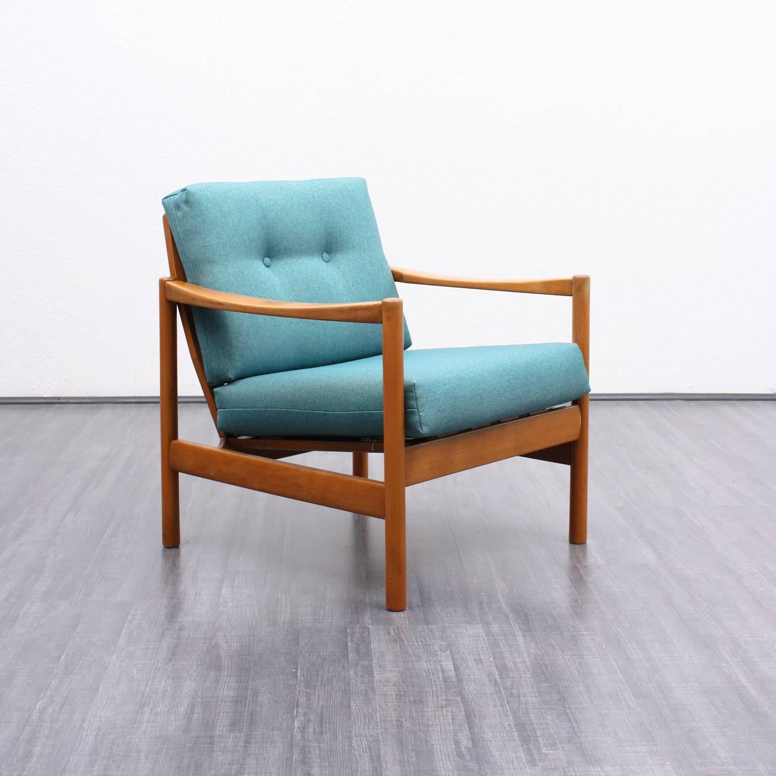 1960s Solid Beechwood Armchair, Reupholstered For Sale 3