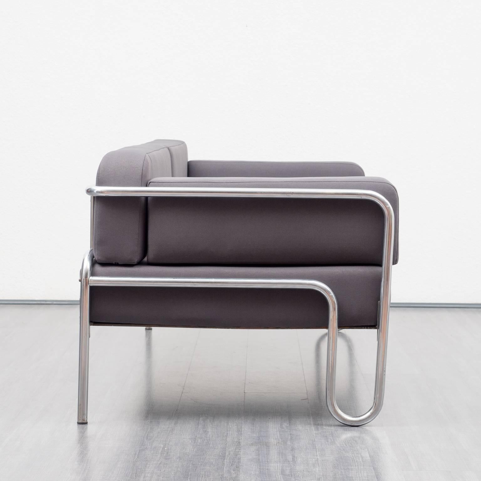 1930s Bauhaus Sofa, New Upholstery, Anthracite Fabric, Tubulair Steel Frame 1