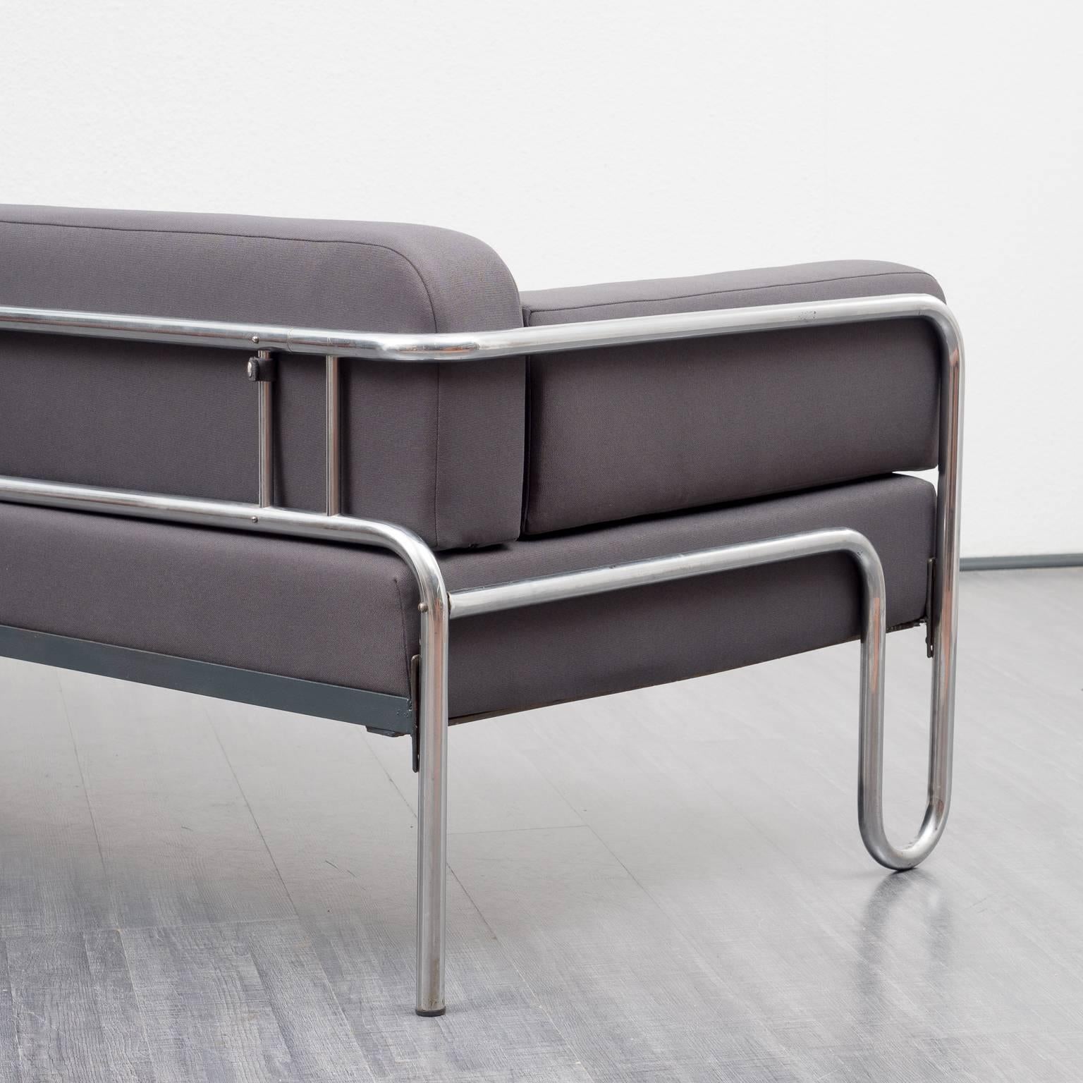 1930s Bauhaus Sofa, New Upholstery, Anthracite Fabric, Tubulair Steel Frame 3