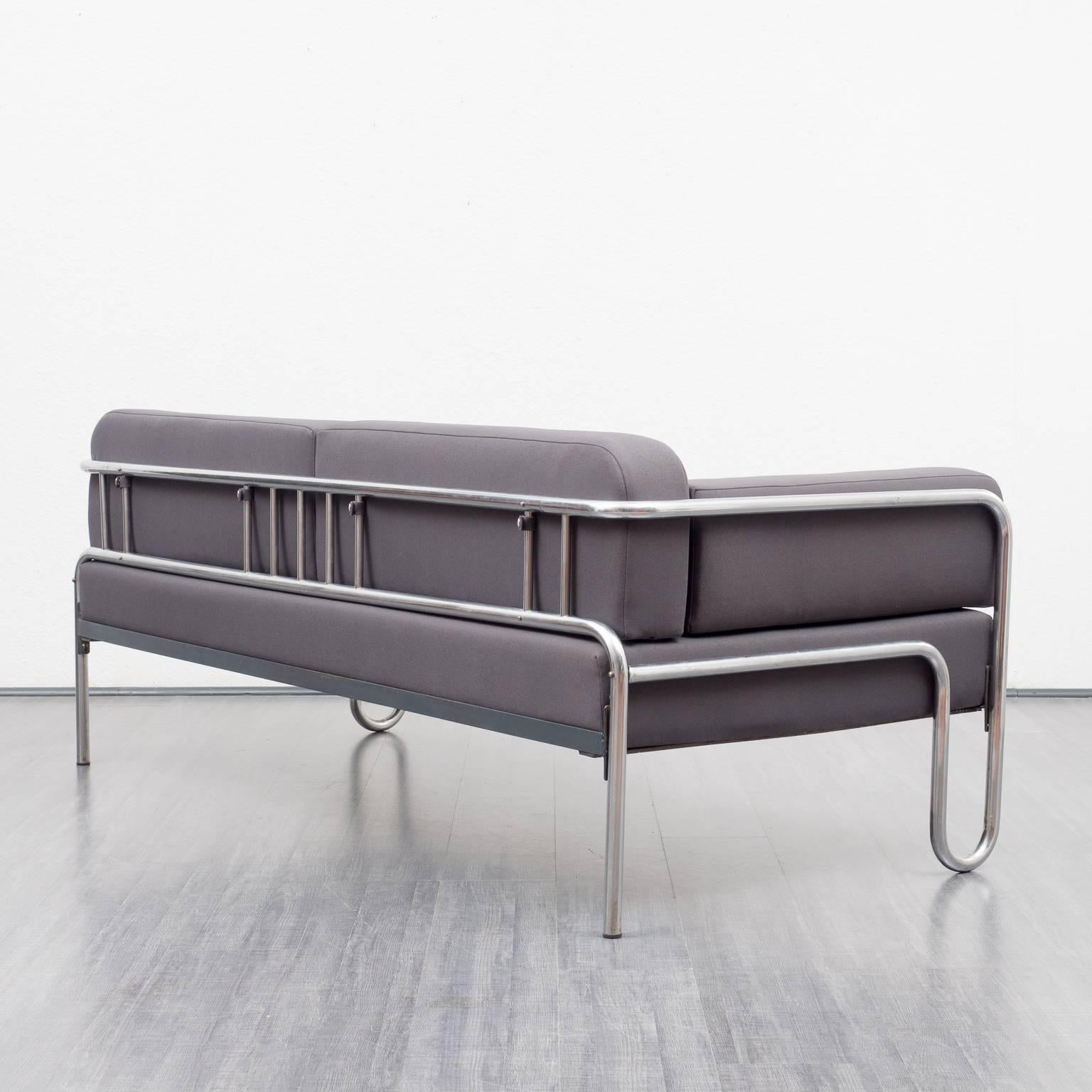 1930s Bauhaus Sofa, New Upholstery, Anthracite Fabric, Tubulair Steel Frame 2