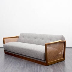 1950s Sofa with Folding Function and Wicker Armrests, Prof. Reupholstered