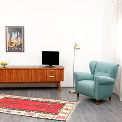 1950s, Wing Chair, Completely Restaured, Turquoise