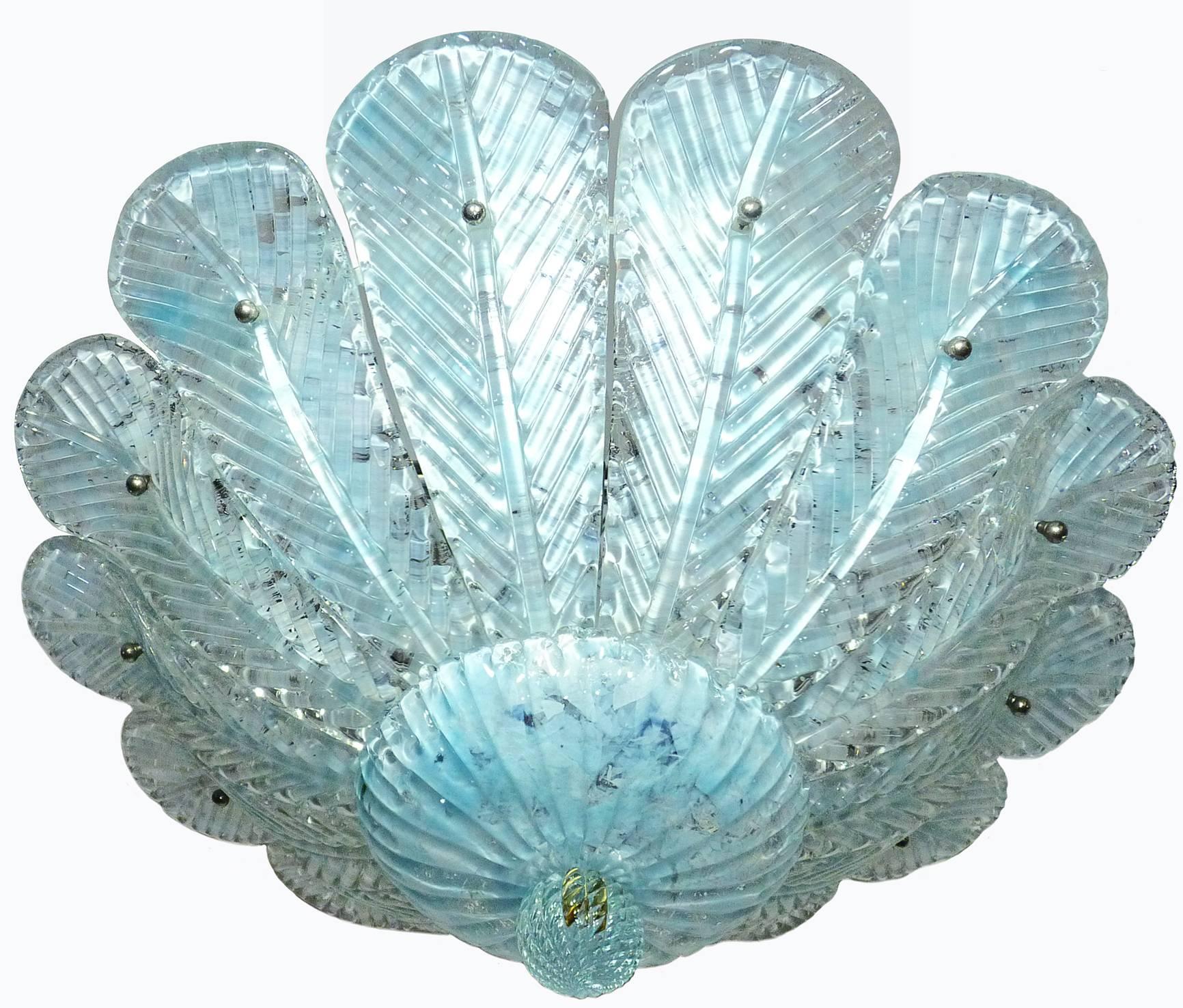Gorgeous Italian midcentury Murano glass flush mount by Barovier & Toso with handblown textured glass
Measures: 
Diameter 66 cm
Height 40 cm
Eight light bulbs E 14/ Good working condition/European wiring.
Weight - 15 Kg/ 33 lb.
Your item will