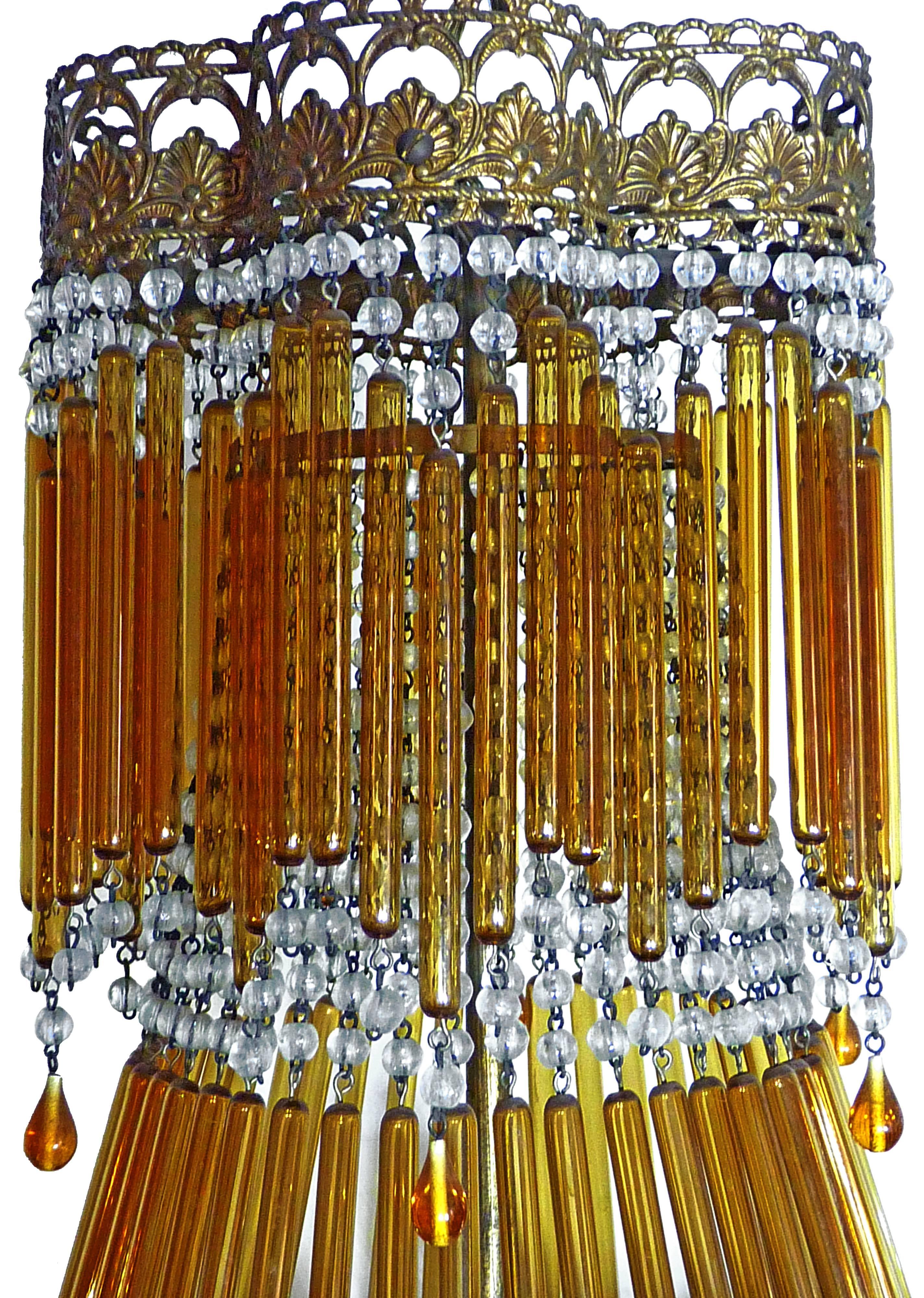 Italian Art Deco or Art Nouveau Amber Murano Glass Hollywood Regency Chandelier In Excellent Condition In Coimbra, PT