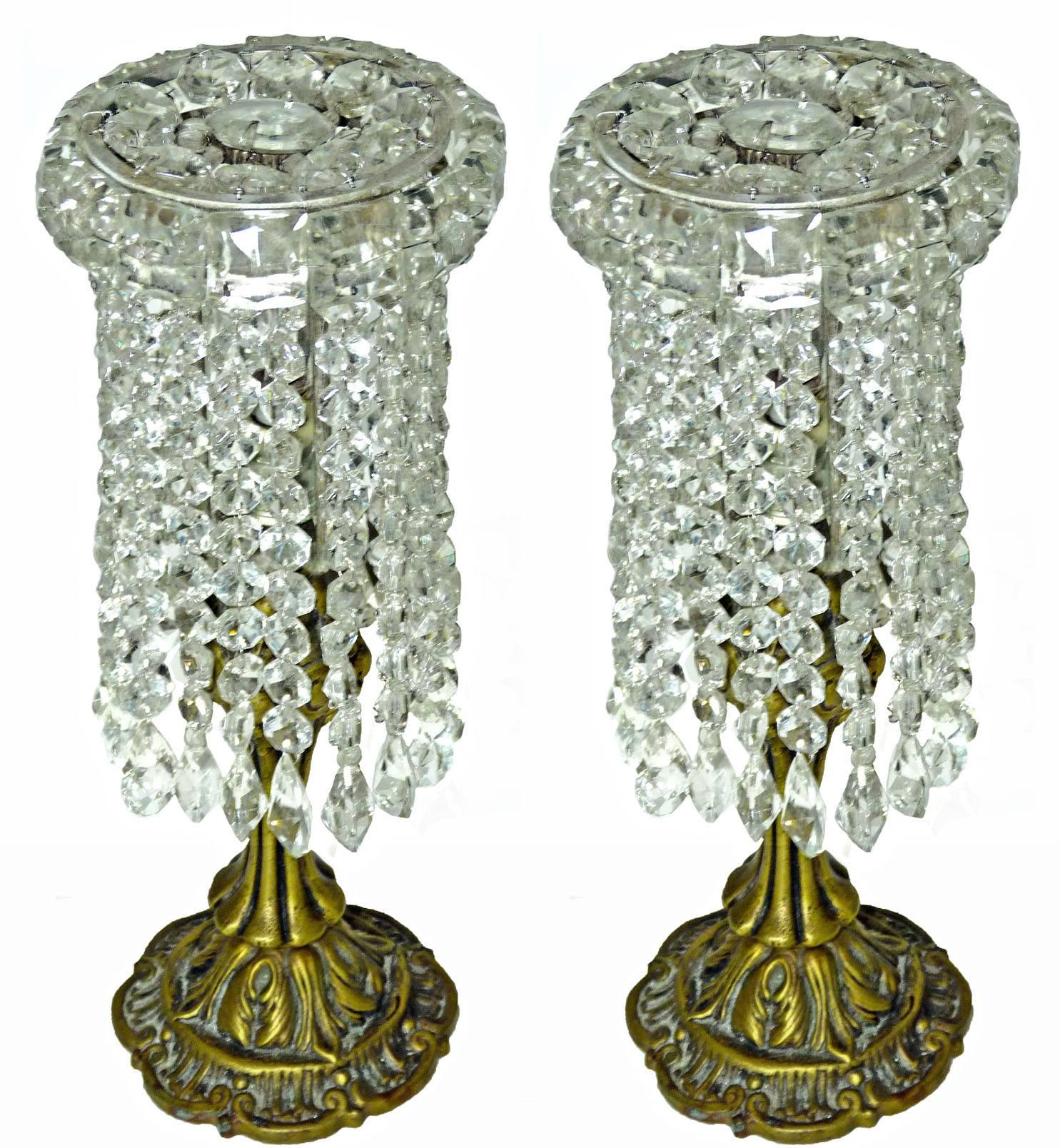 Pair of French Regency Empire in Bronze and Crystal Table Lamps In Excellent Condition In Coimbra, PT