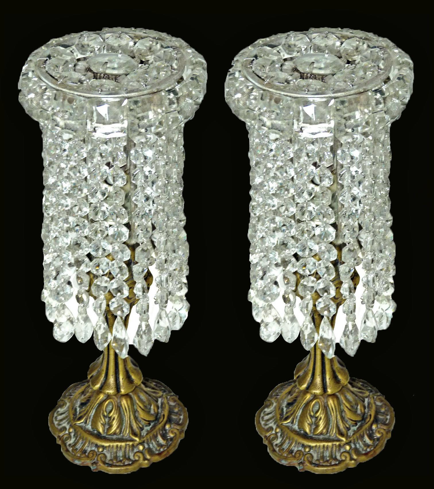 Pair of French Regency Empire in Bronze and Crystal Table Lamps 3