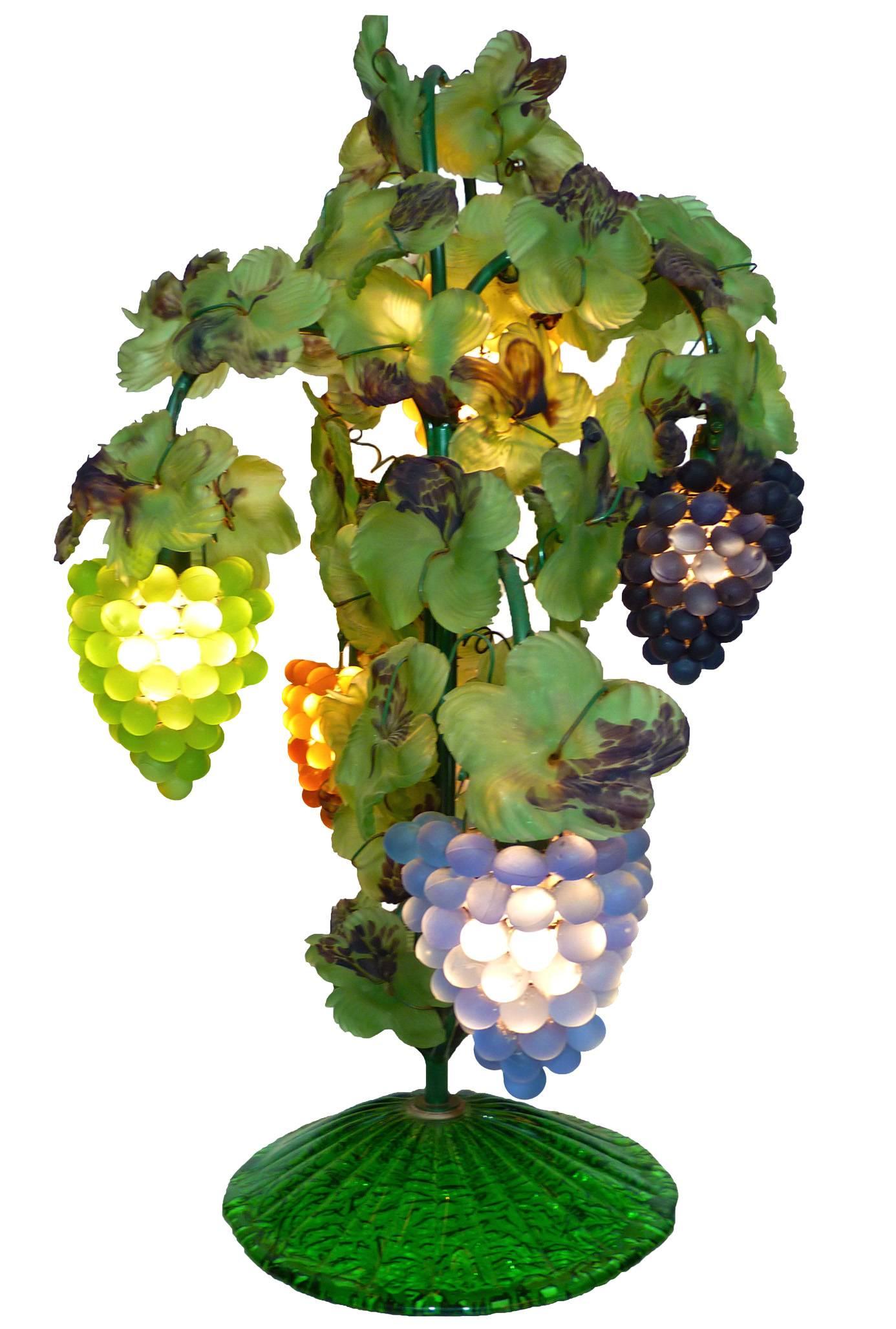 Large Murano Colorful Grape and Leaf Art Glass Floor or Table Lamp (Art nouveau)