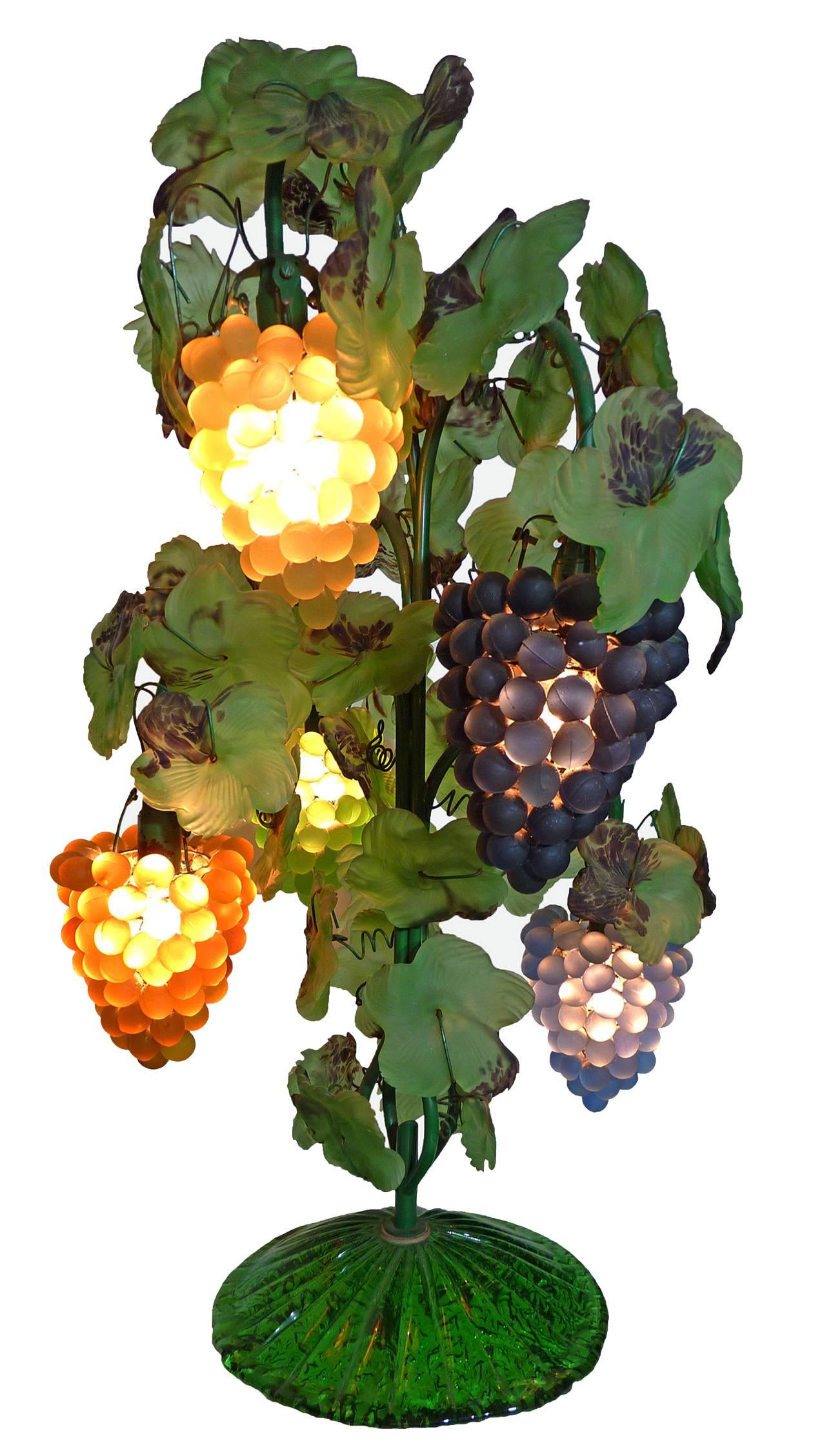 Large Murano Colorful Grape and Leaf Art Glass Floor or Table Lamp (Italienisch)
