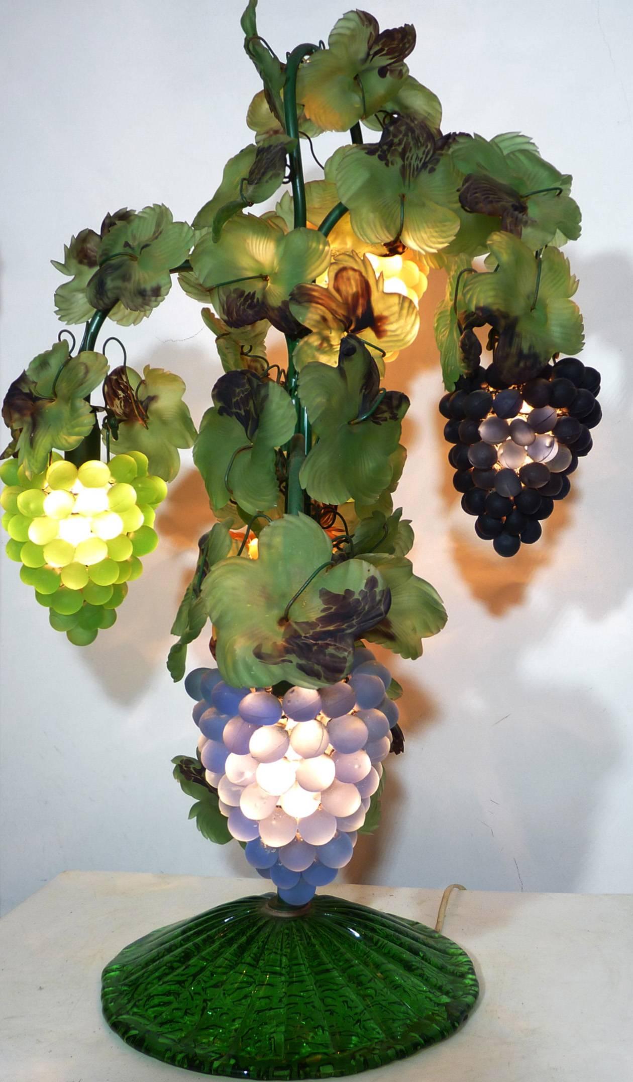 Large Murano Colorful Grape and Leaf Art Glass Floor or Table Lamp (Glaskunst)