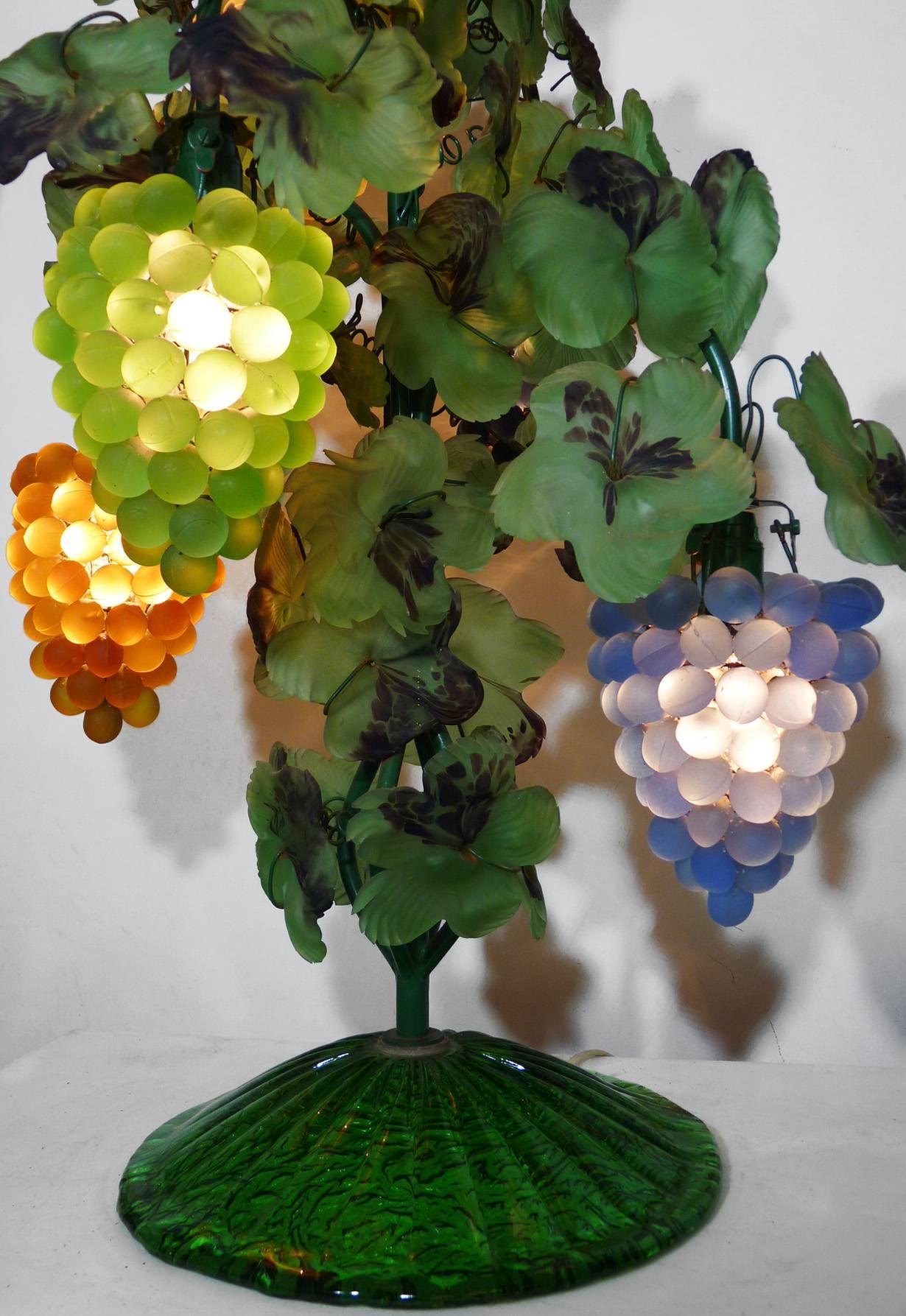 Large Murano Colorful Grape and Leaf Art Glass Floor or Table Lamp In Excellent Condition In Coimbra, PT