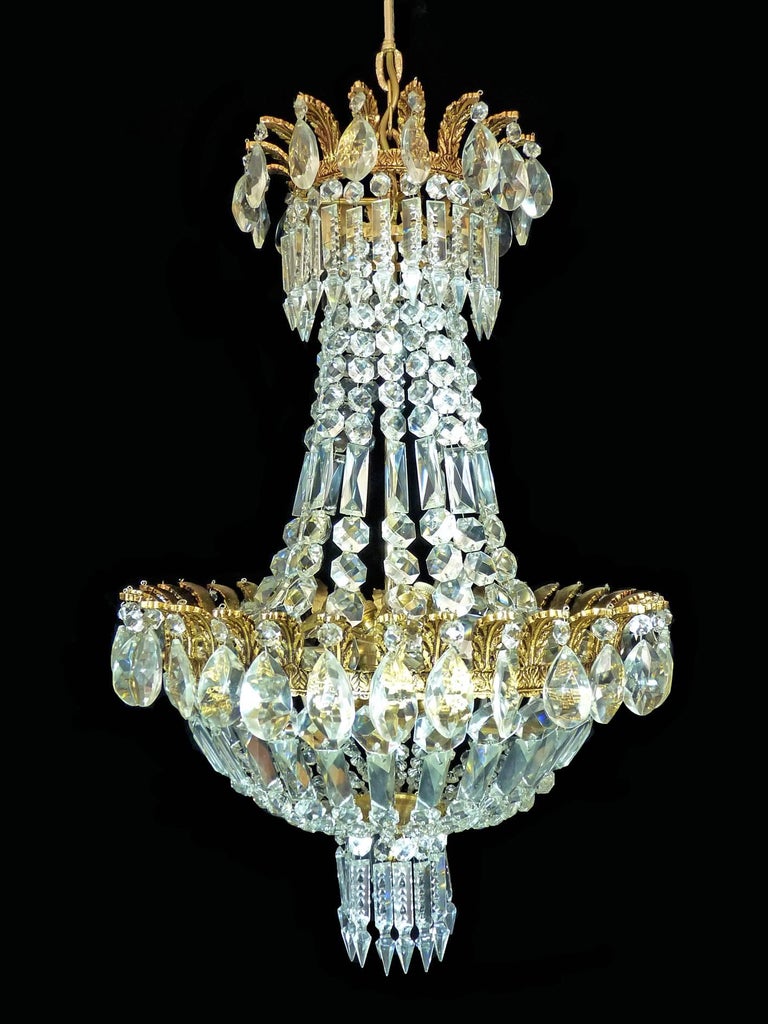 French Louis XVI Hollywood Regency Empire Basket Gilt Bronze Crystal