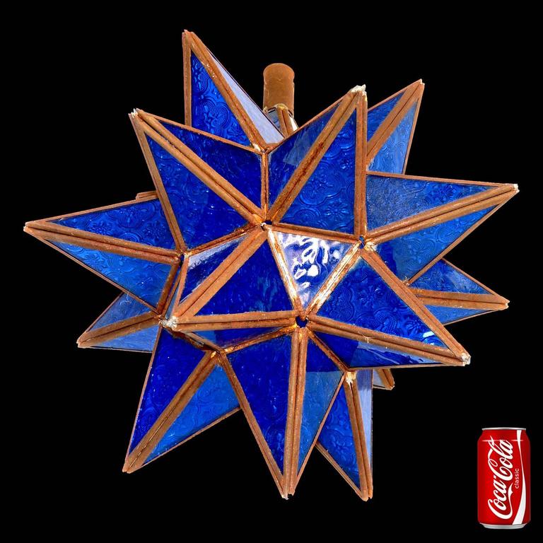 Moorish Tunisian Deep Blue Glass Pendant Star Shape Handmade Ceiling Lamp or Light