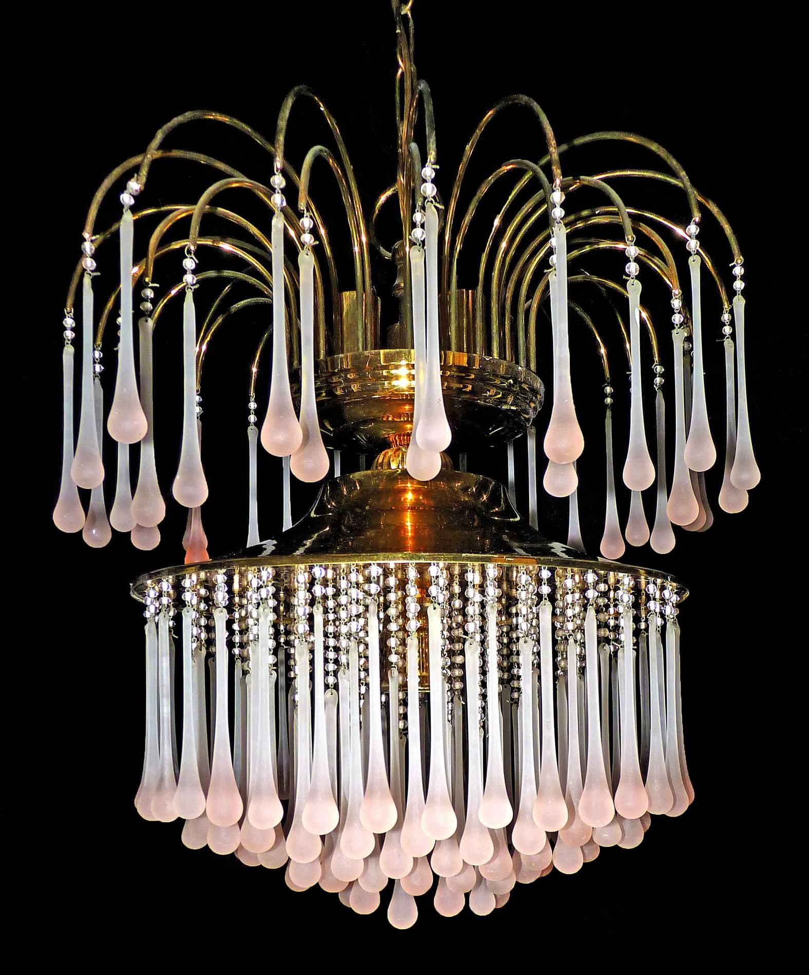 Mid-Century Italian Murano Venini Pink Crystal Waterfall Wedding Cake Chandelier In Excellent Condition In Coimbra, PT