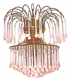 Mid-Century Italian Murano Venini Pink Crystal Waterfall Wedding Cake Chandelier