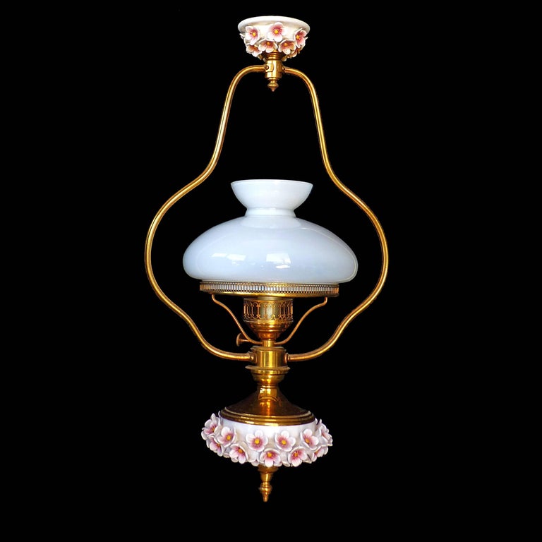 Adorable Petite French Sculpted Porcelain Flowers Chandelier/ Hanging