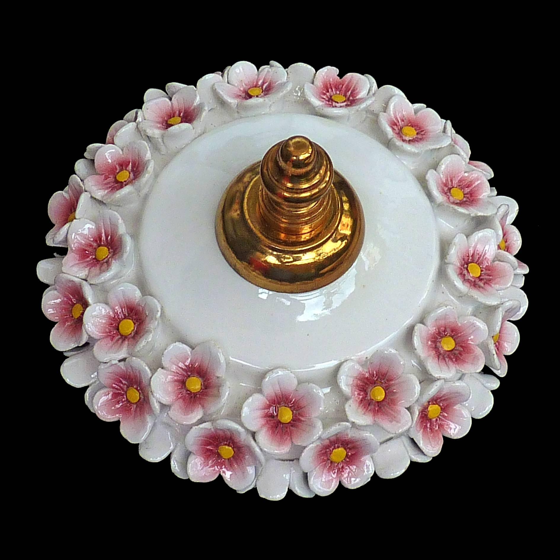 French Pink Porcelain Flowers Chandelier/Gilt Victorian Library Hanging Oil Lamp 1
