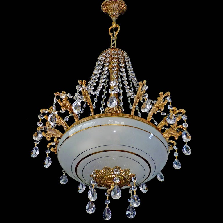 Hollywood Regency Gilt Metal And Glass 6 Light Crystal Hollywood Regency Gilt Metal Glass 6 Light Crystal Teardrop Chandelier In