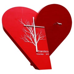 Retro Red Heart in Steel & Bronze Sculpture-The Largest Heart of the World by F.Crespo