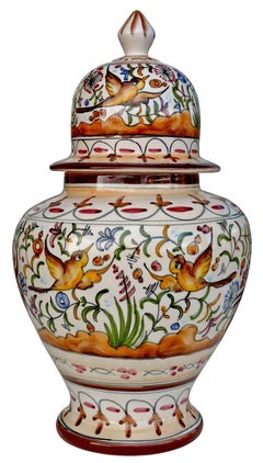 Antique Delft Polychrome Hand-Painted 17th Century Portuguese Ceramic Urn Vase