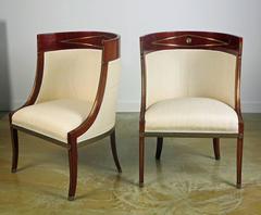 Fine and Rare Pair of Russian Neoclassic Brass-Mounted Mahogany Bergeres