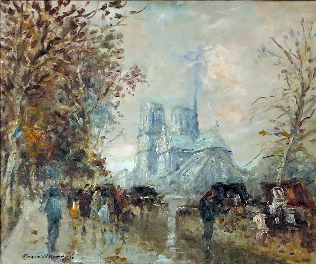 Merio Ameglio 
Italian, 1897-1970
Notre Dame, Autonne

Oil on canvas
18 by 21 ½ in. with frame 26 by 29 ½ in.
Signed lower left and titled on reverse

Merio noted impressionist painter primarily known for his landscapes and cityscapes,