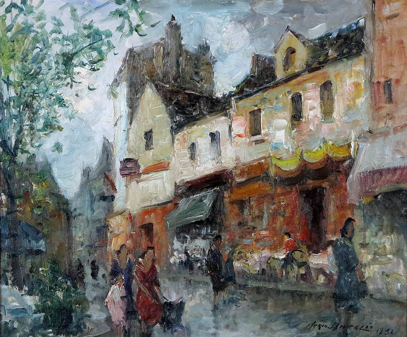 Merio Ameglio 
Italian, 1897-1970
Parisian street scene

Oil on canvas
18 by 21 ½ in. with frame 26 by 29 ½ in.
Signed lower left

Merio noted impressionist painter primarily known for his landscapes and cityscapes, seascapes and harbor