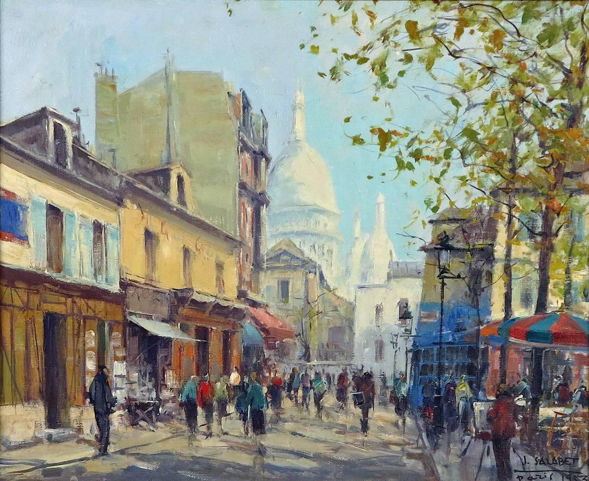 Jean Salabet
French, 20th century
Montmatre

Oil on canvas 
15 by 18 in. with frame 22 ½ by 25 ½ in.
Signed and dated 53 lower right

Provenance:
Private Collection, New York
Le Trianon Fine Art & Antiques

Art S120.
