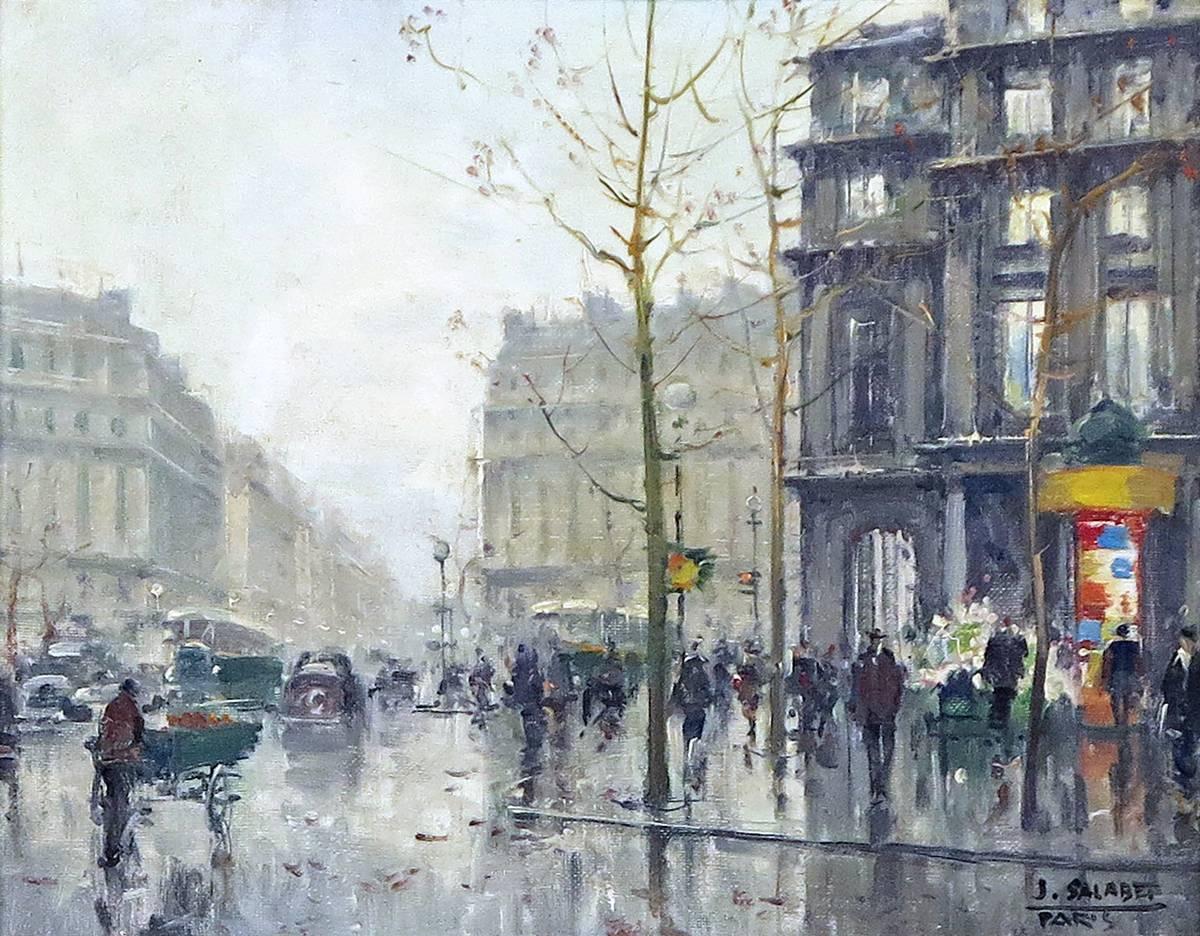 Jean Salabet
French, 20th century
Avenue Victor Hugo, Paris

Oil on canvas 
10 ¾ by 13 ¾ in. with frame 16 ½ by 19 ½ in.
Signed lower right

Provenance:
Private collection, New York City
Le Trianon Fine Art & Antiques, Sheffield, MA.

Art S75