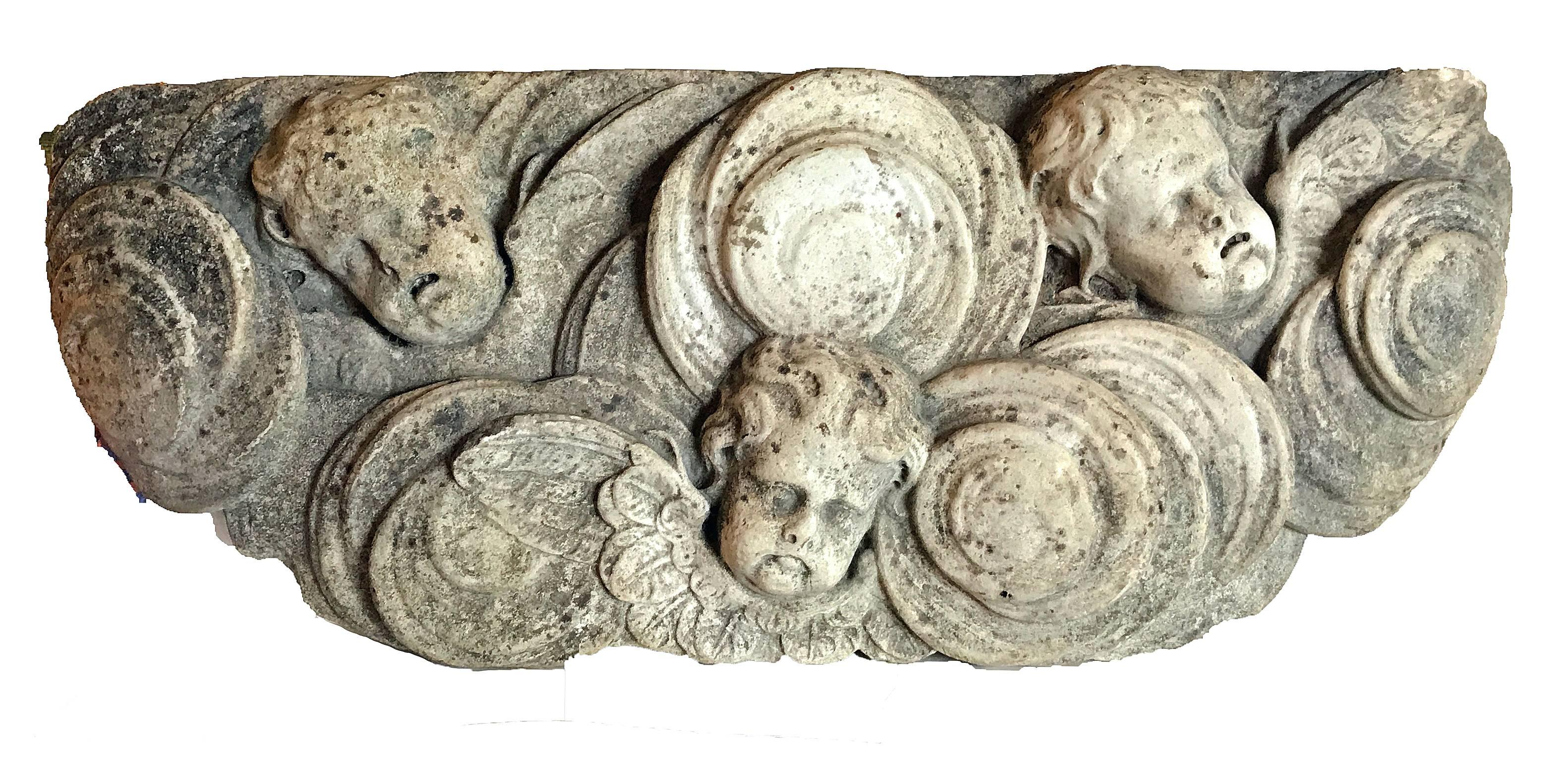 A Rare French Marble  Relief of Putti Fragment, Late 17th Century In Good Condition For Sale In Sheffield, MA