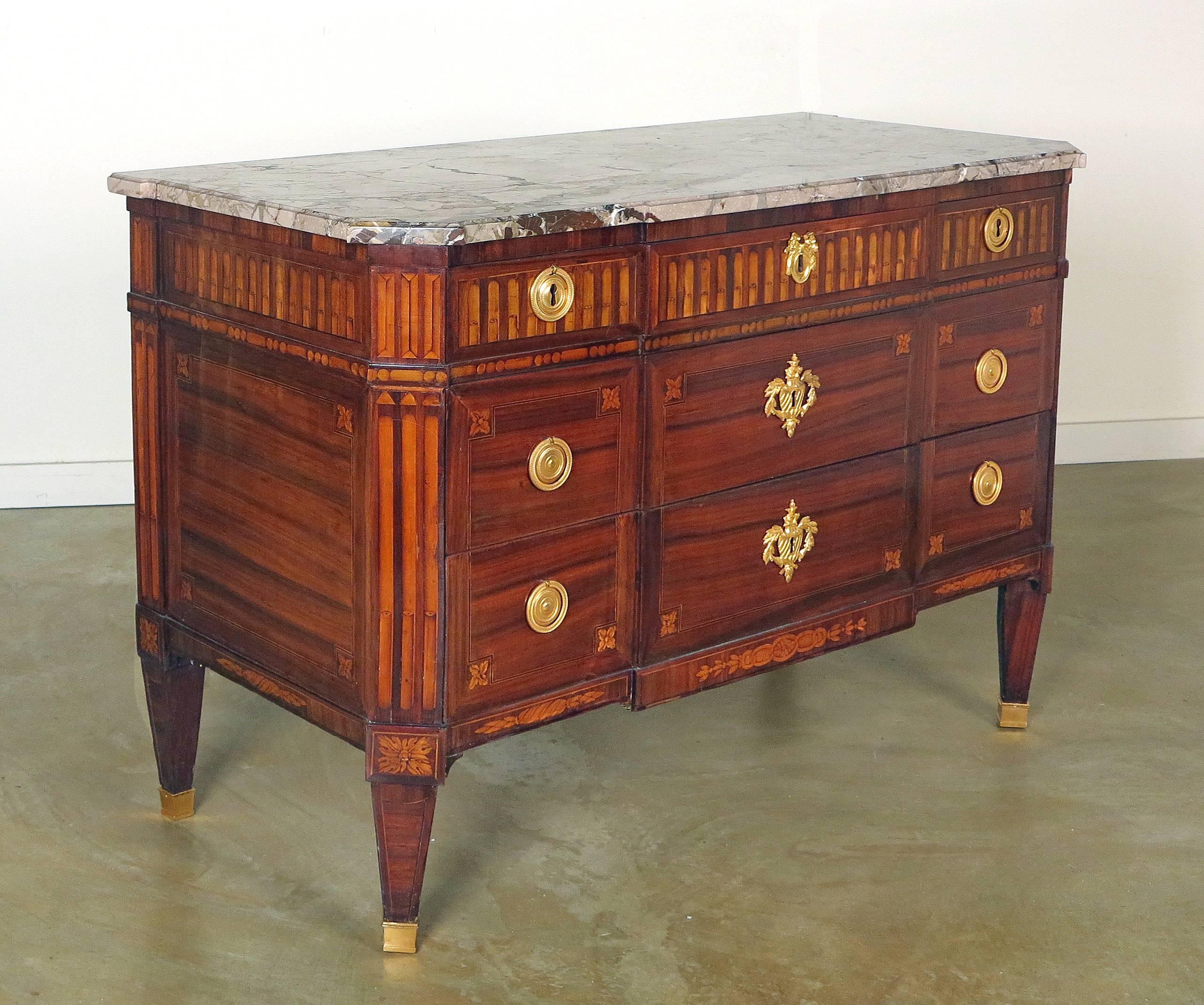 A Fine Louis XVI Kingwood with Tulipwood 
& Purplewood Inlaid Commode
18th Century
Stamped Crepi

Francois Crepi maitre 1778

Reference:
Similar Commode, Versailles 
Illustrated in “Le Mobilier Francais Du XVIII Siecle
Dictionnaire des