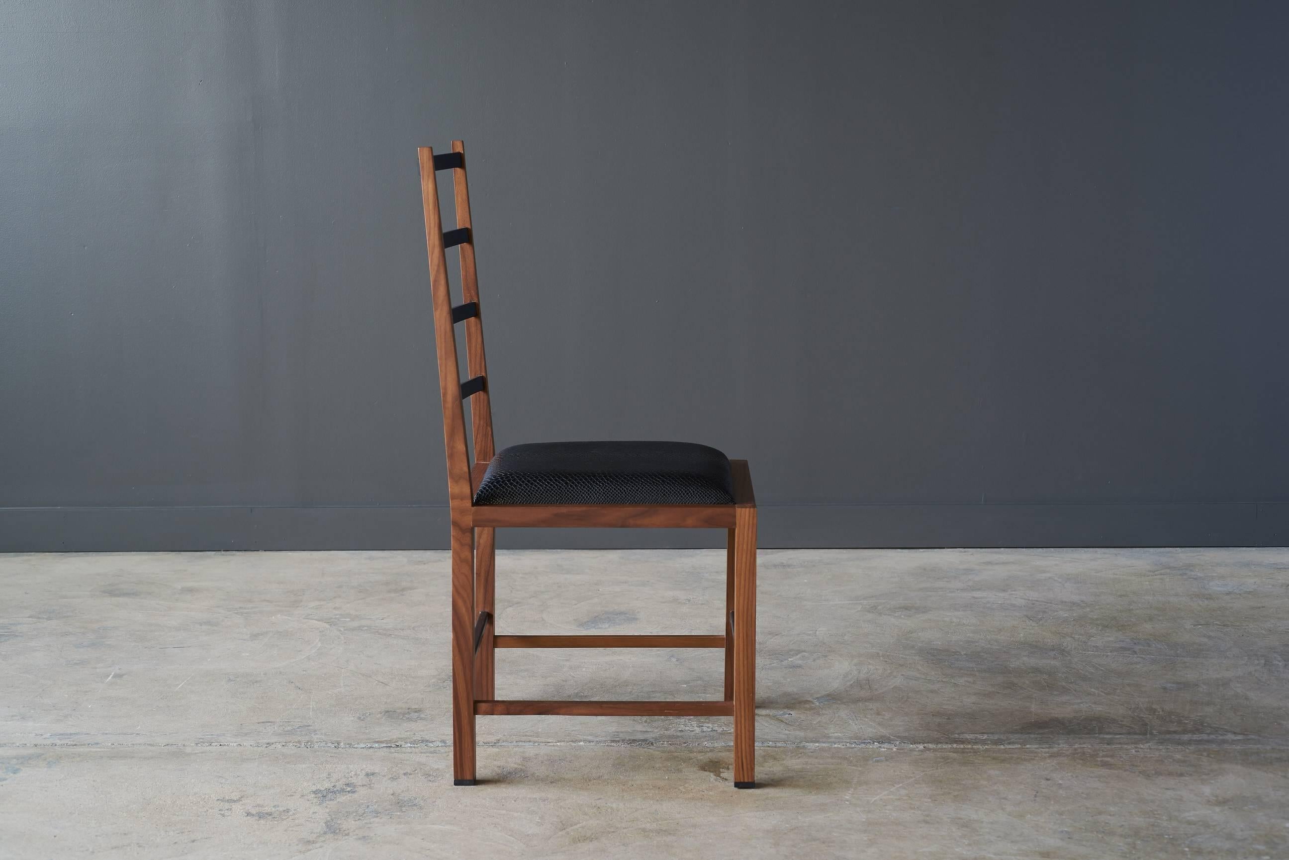 Cooper Tall Chair in handcrafted walnut and oil quenched steel In Excellent Condition For Sale In New York, NY