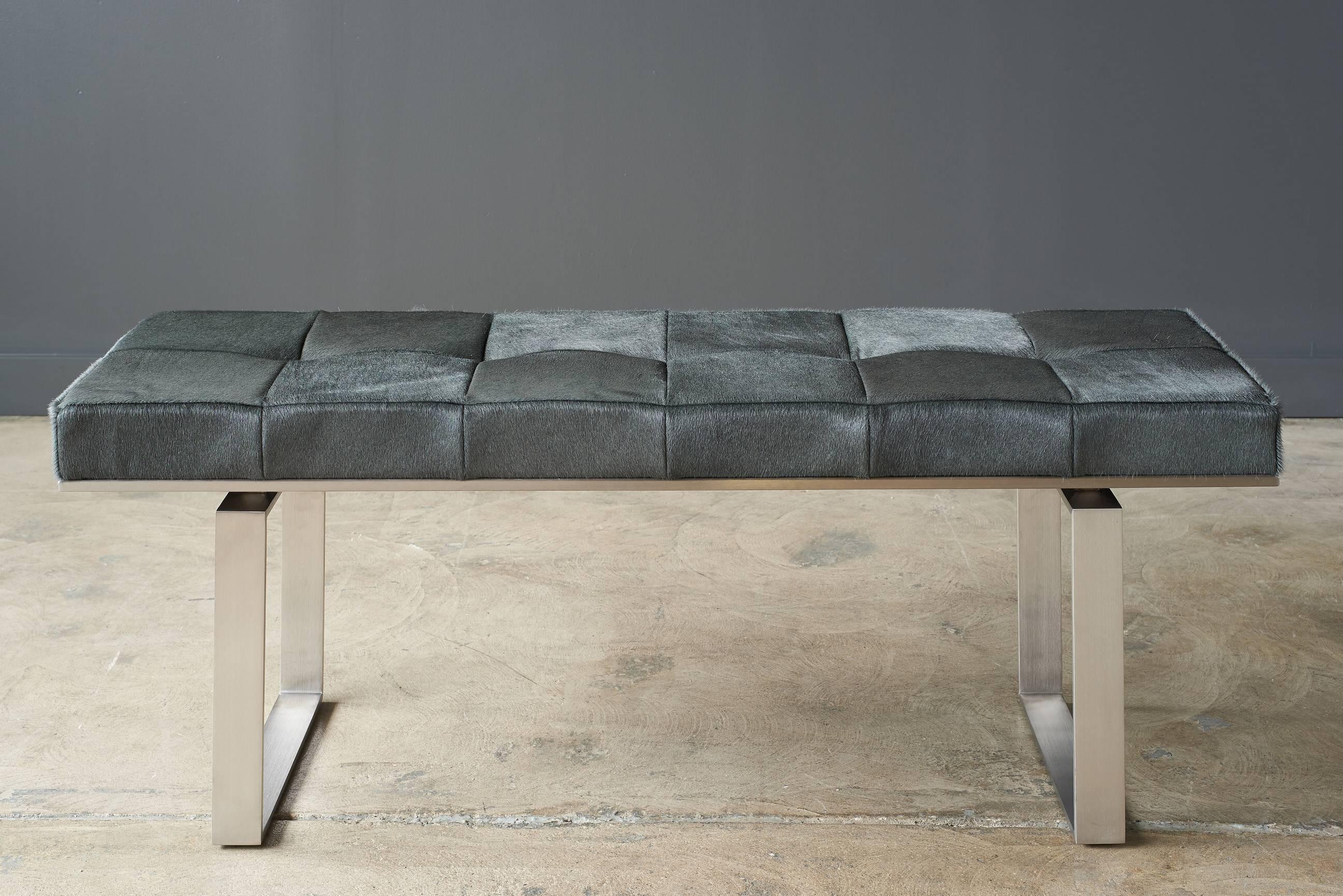Shown in Stainless Steel Base and Yerra Iron Grey Hide. 
Measure: 48" x 16" x 18"H.

Each Desiron piece is hand-crafted in the U.S.A., fully customizable and available in a variety of finishes.
