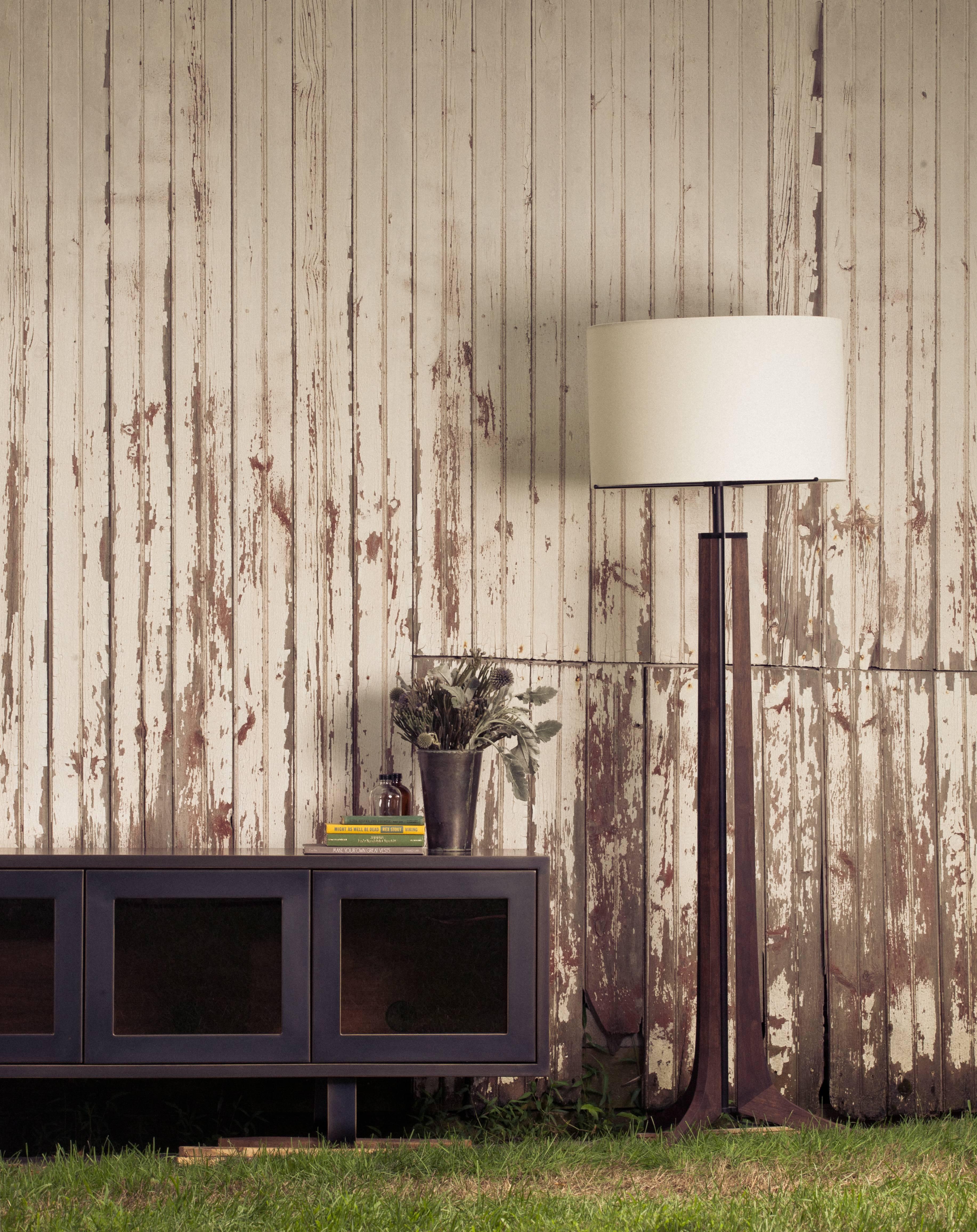 Oiled Sample Sale - Cerno Forma Floor Lamp with White Linen Shade