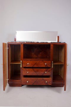 Mahogany Art Deco French Sideboard with Marble Desk and Mirror - 1920-1929