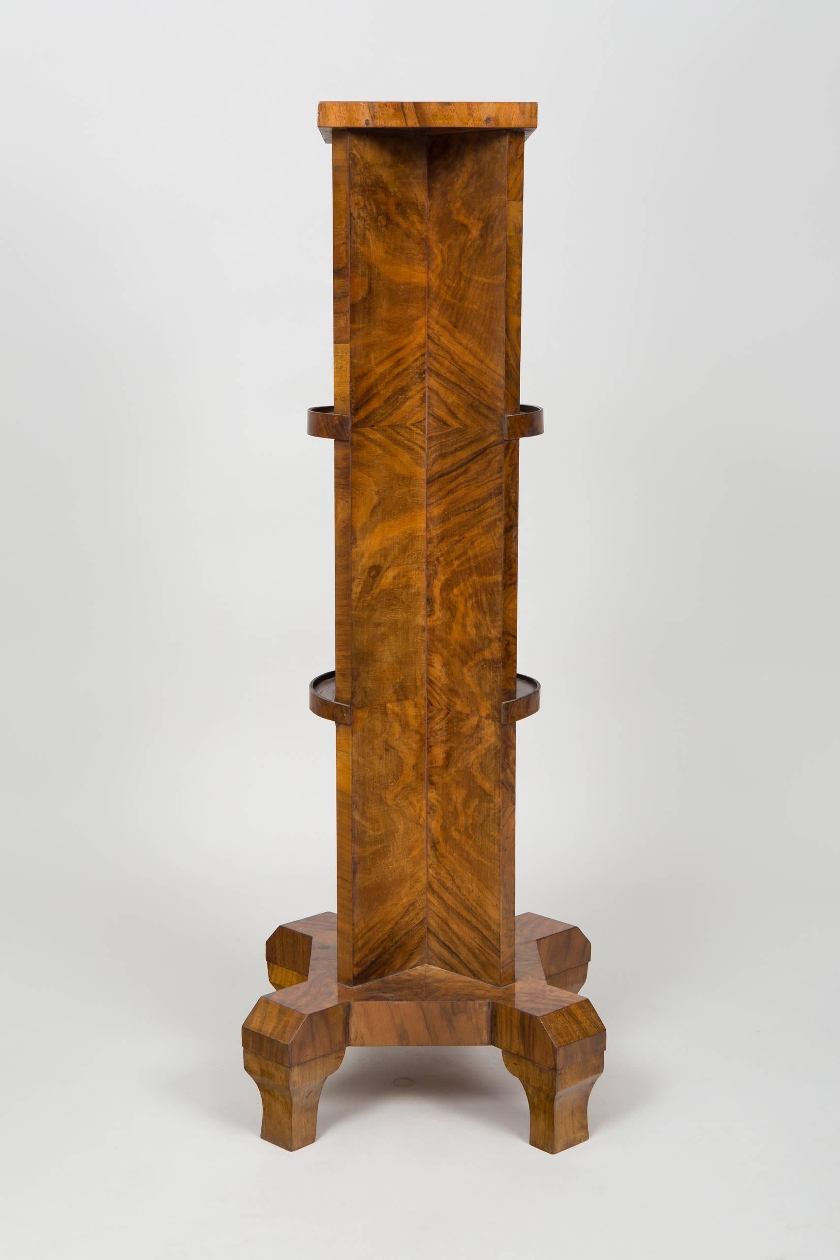 Walnut Art Deco Pedestal from Czechoslovakia, 1920-1929, Height 105 cm/41.3″ In Excellent Condition In Horomerice, CZ