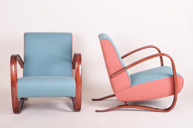 Pair Of Art Deco Oak Armchairs H 269 From Czechoslovakia By Jindrich Halabala