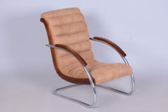 Restored Bauhaus Armchair, by R. Slezak, Model K32, Beech, Chrome, Czech, 1930s