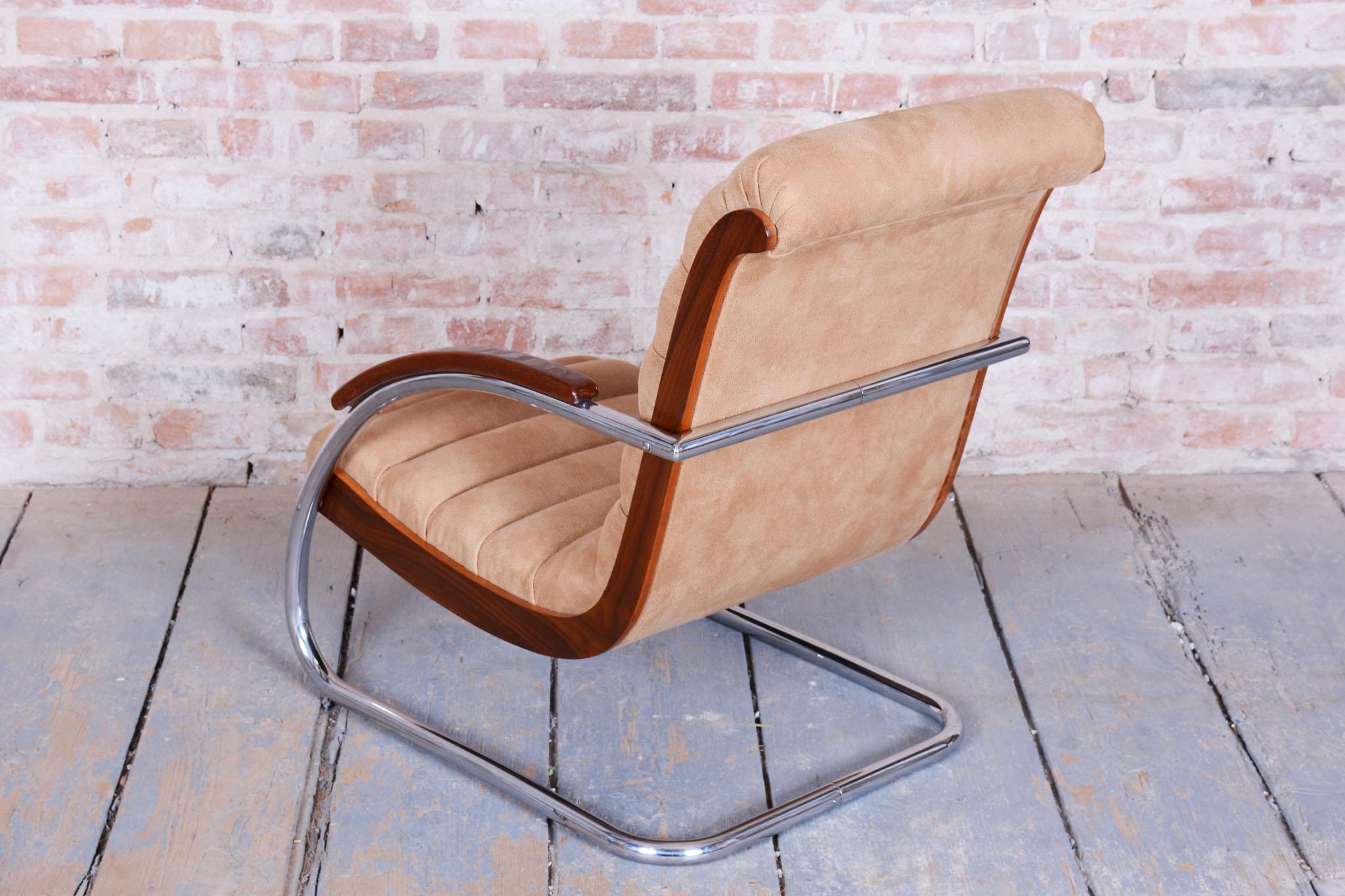 Sillón Bauhaus restaurado, de R. Slezak, modelo K32, haya, cromado, checo, años 30 en venta 4
