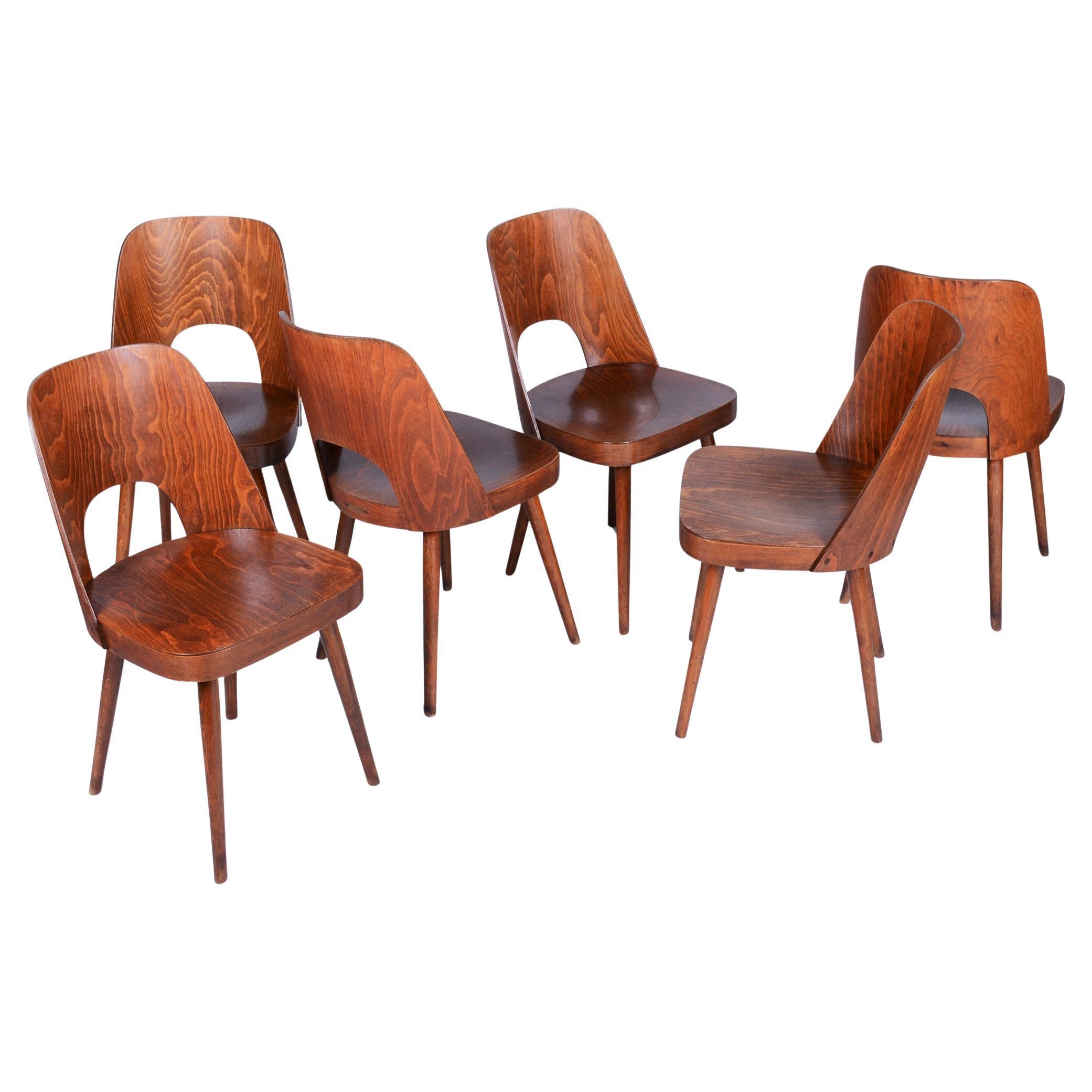 Set di sei sedie originali di metà secolo, di Oswald Heardtl, Beeche, Repubblica Ceca, anni '50 in vendita