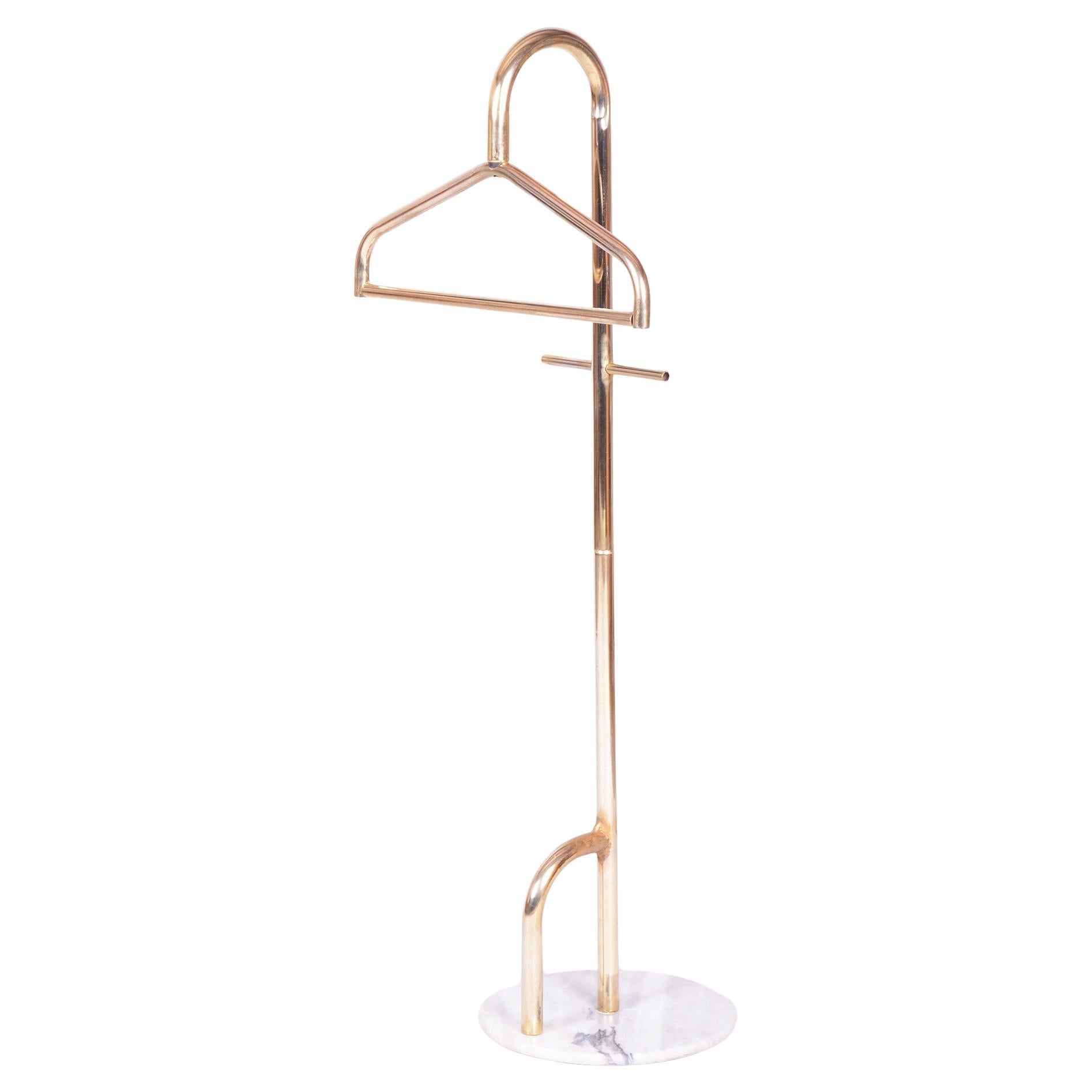 Valet de chambre original du milieu du siècle, laiton, marbre, France, années 1960