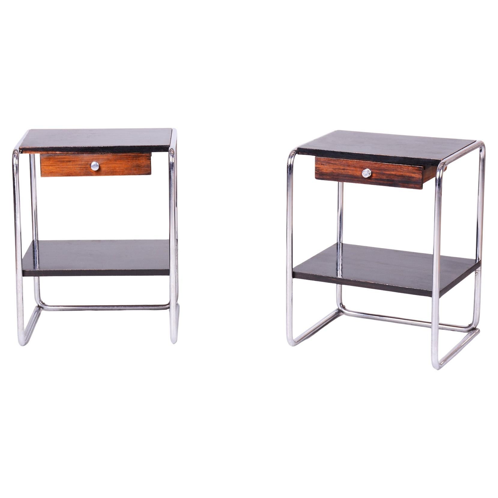 Pair of Original Bauhaus Bedside Tables, by Thonet, Chrome,  Germany, 1930s For Sale