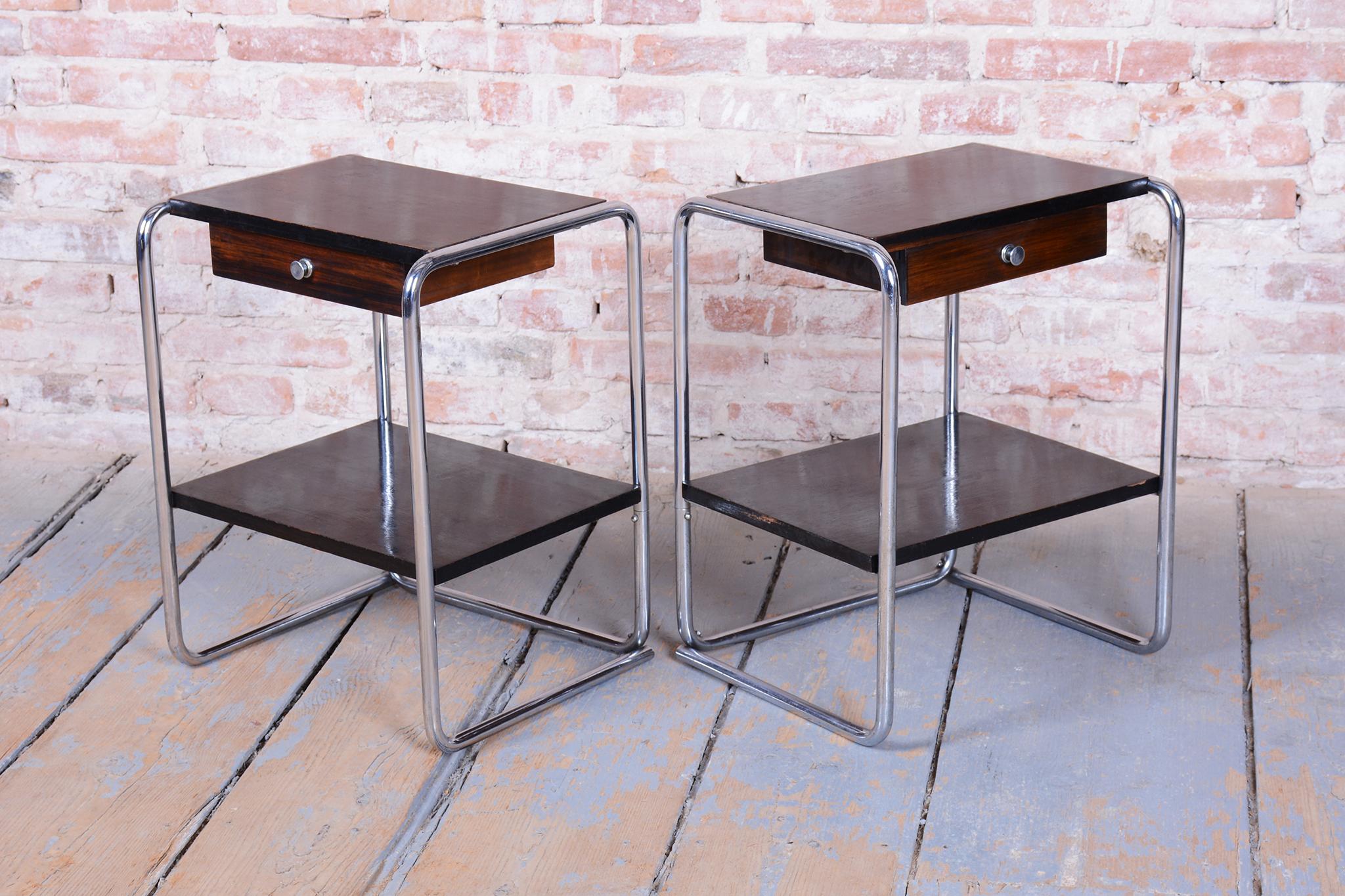 Mid-20th Century Pair of Original Bauhaus Bedside Tables, by Thonet, Chrome,  Germany, 1930s For Sale