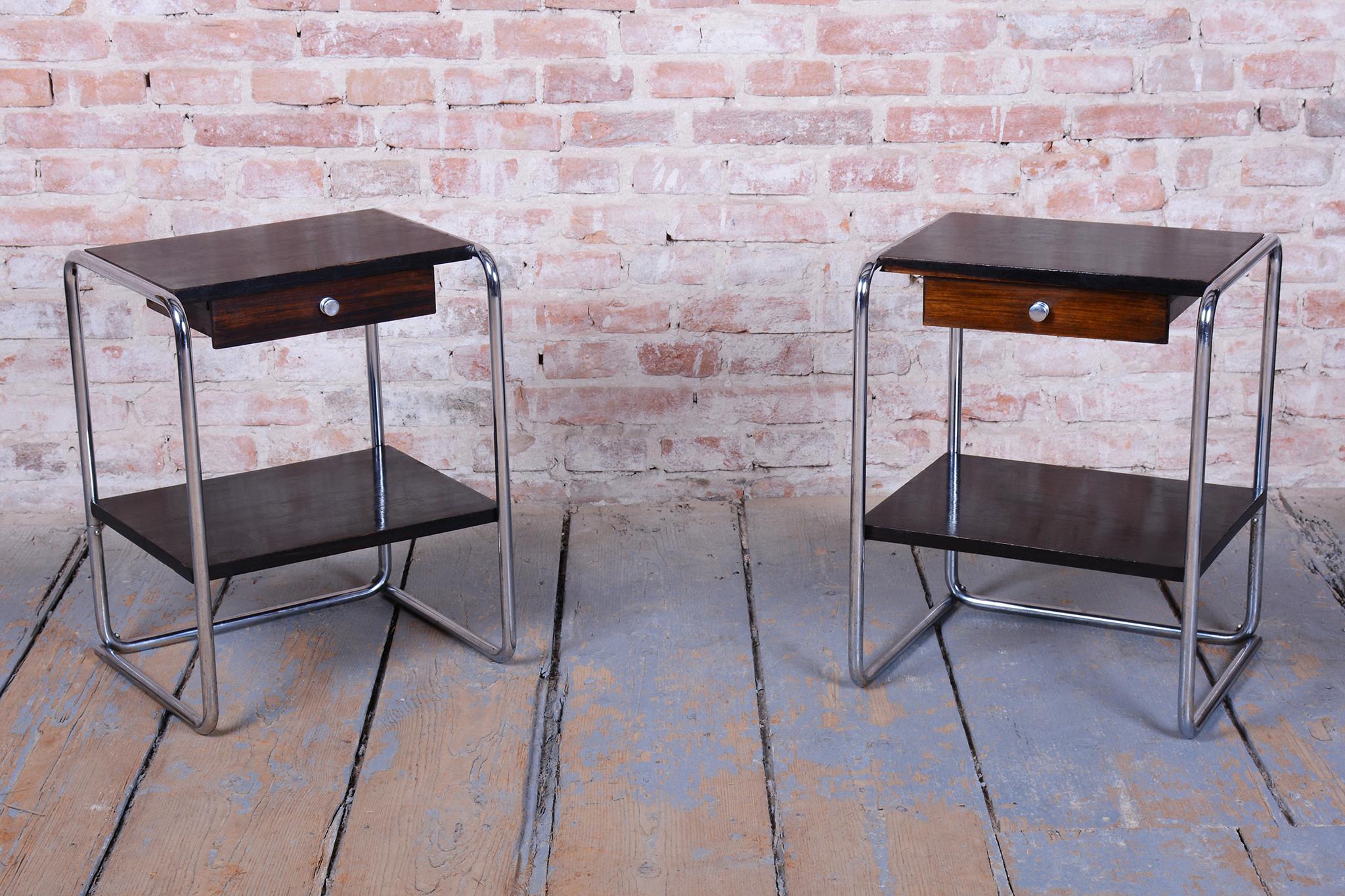 Czech Pair of Original Bauhaus Bedside Tables, by Thonet, Chrome,  Germany, 1930s For Sale